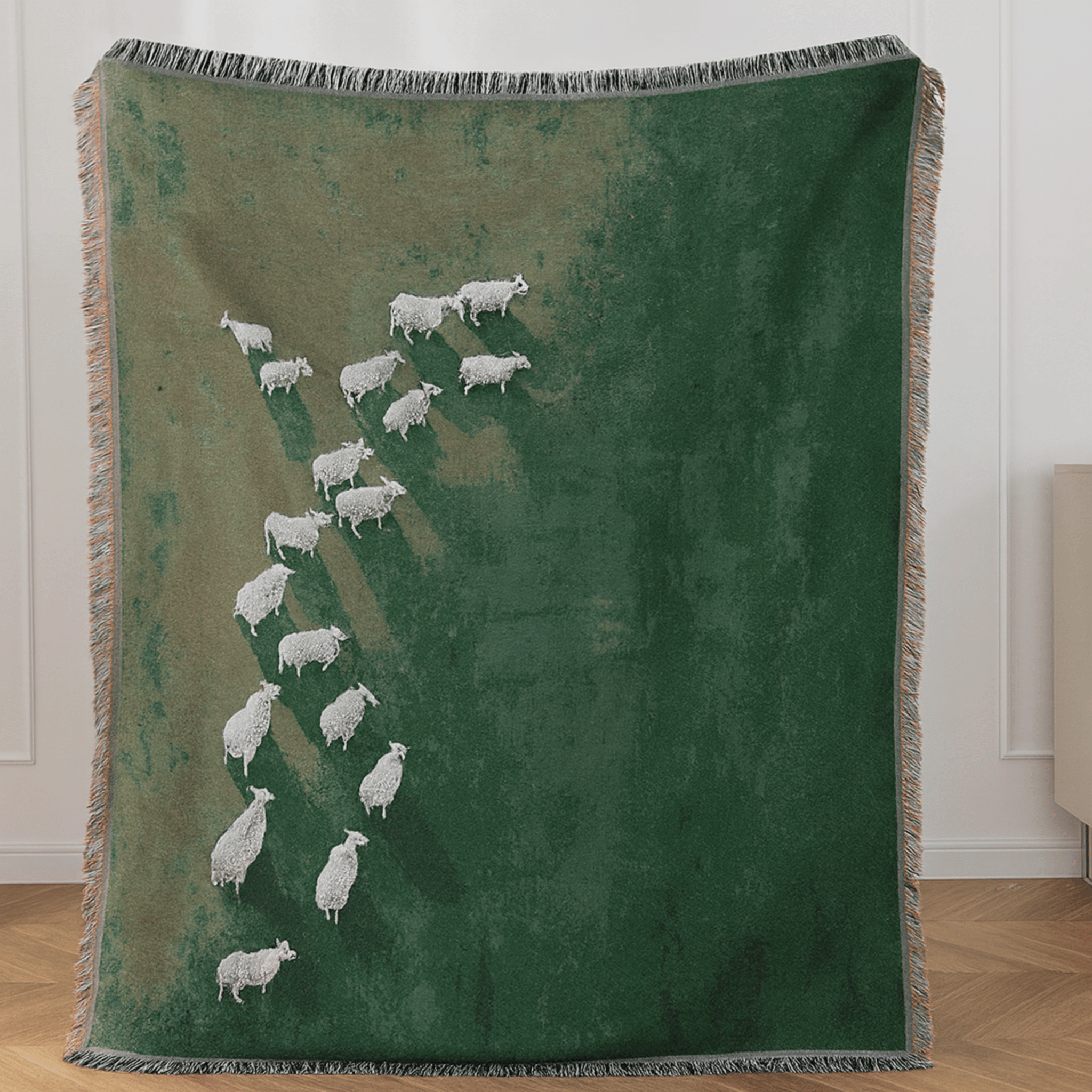 Gradient Green Tassel Throw Blanket for Your Sofa, Blankets, Engdal with Tassels