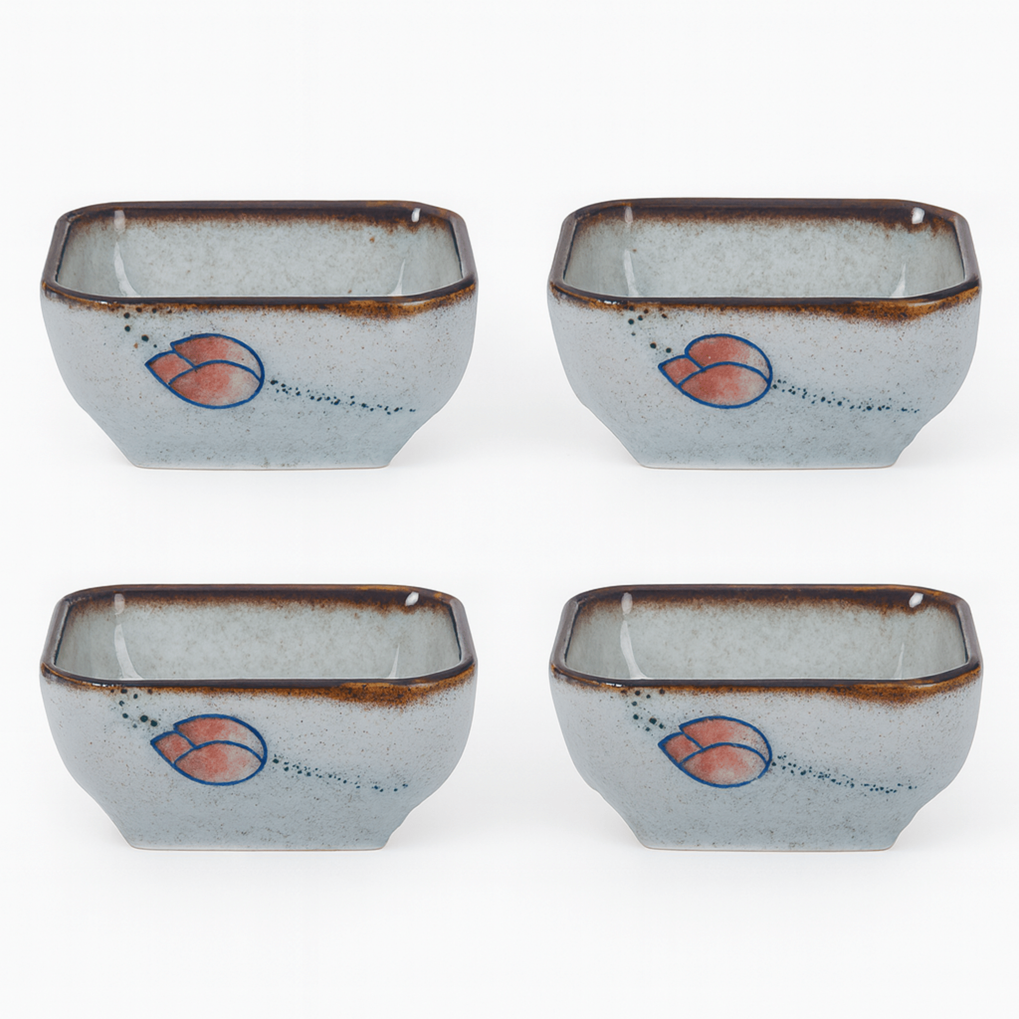 Japanese Ceramic Square Sauce Dishes Set of 4, Sakura Blossom, Ramekins & Souffle, Fattil Dish
