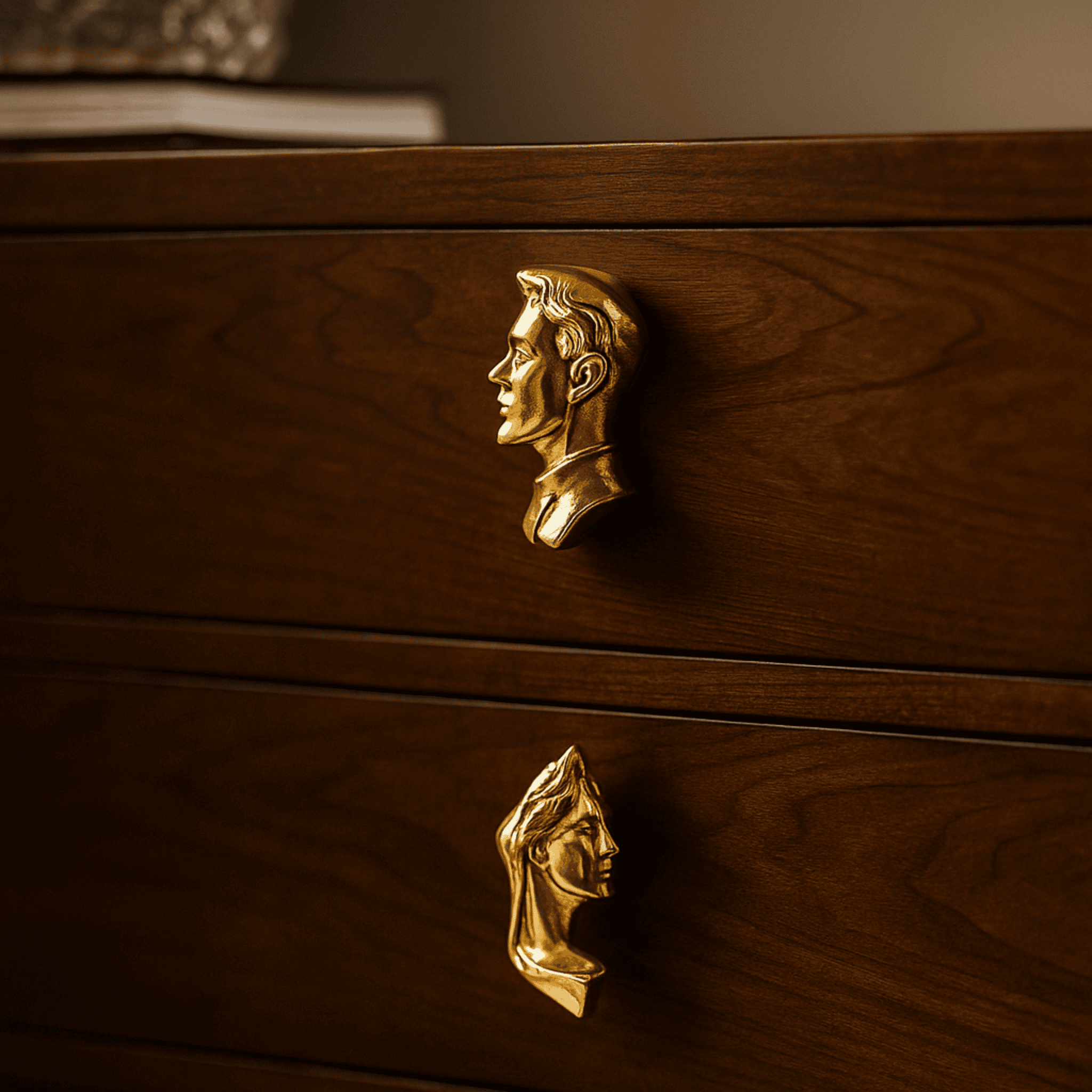 Sculptural Brass Figure Cabinet Handle by Skonne, Knobs & Handles, Figra Sculpted Portrait