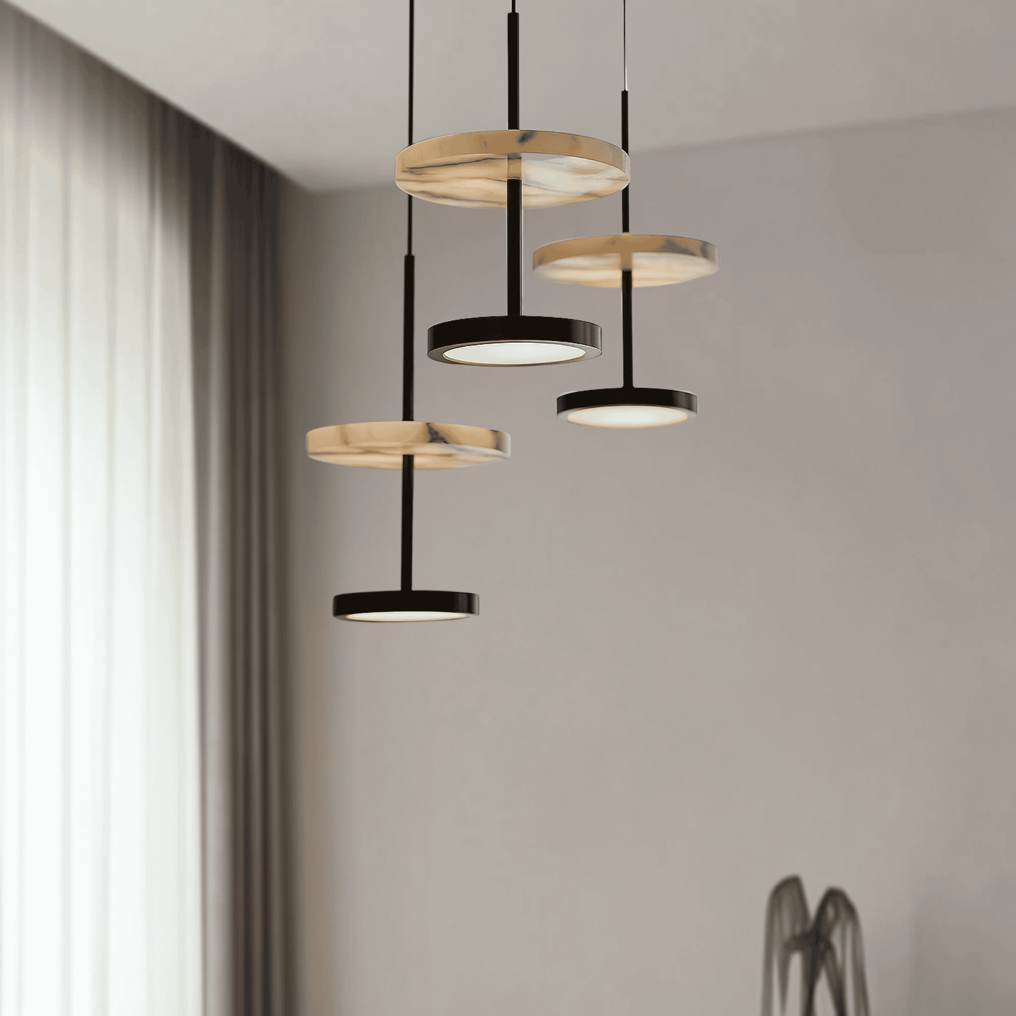 Natural Stone Pendant Lamp — Black Round Design, Ceiling Light Fixtures, Fjella