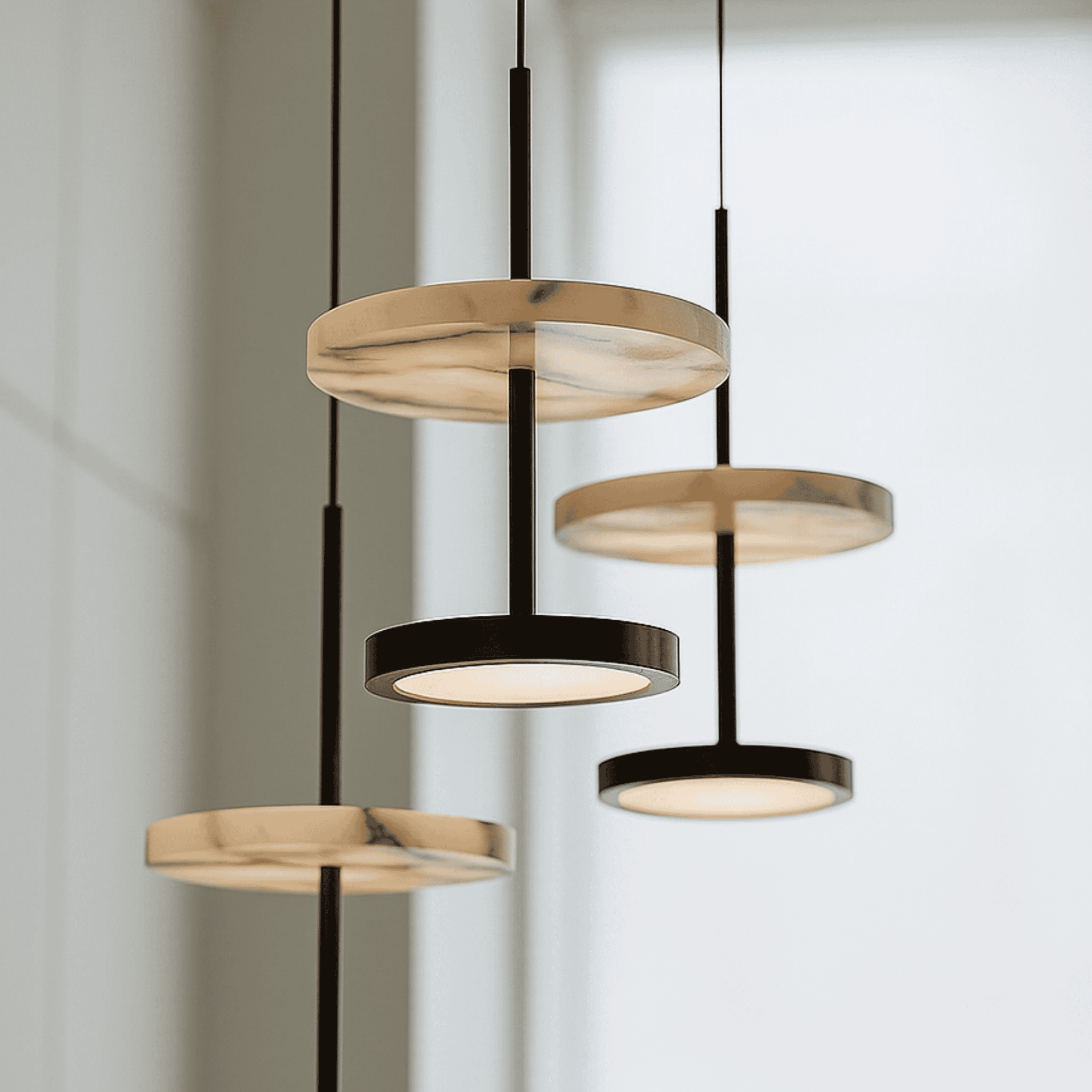 Natural Stone Pendant Lamp — Black Round Design, Warm White, Ceiling Light Fixtures, Fjella