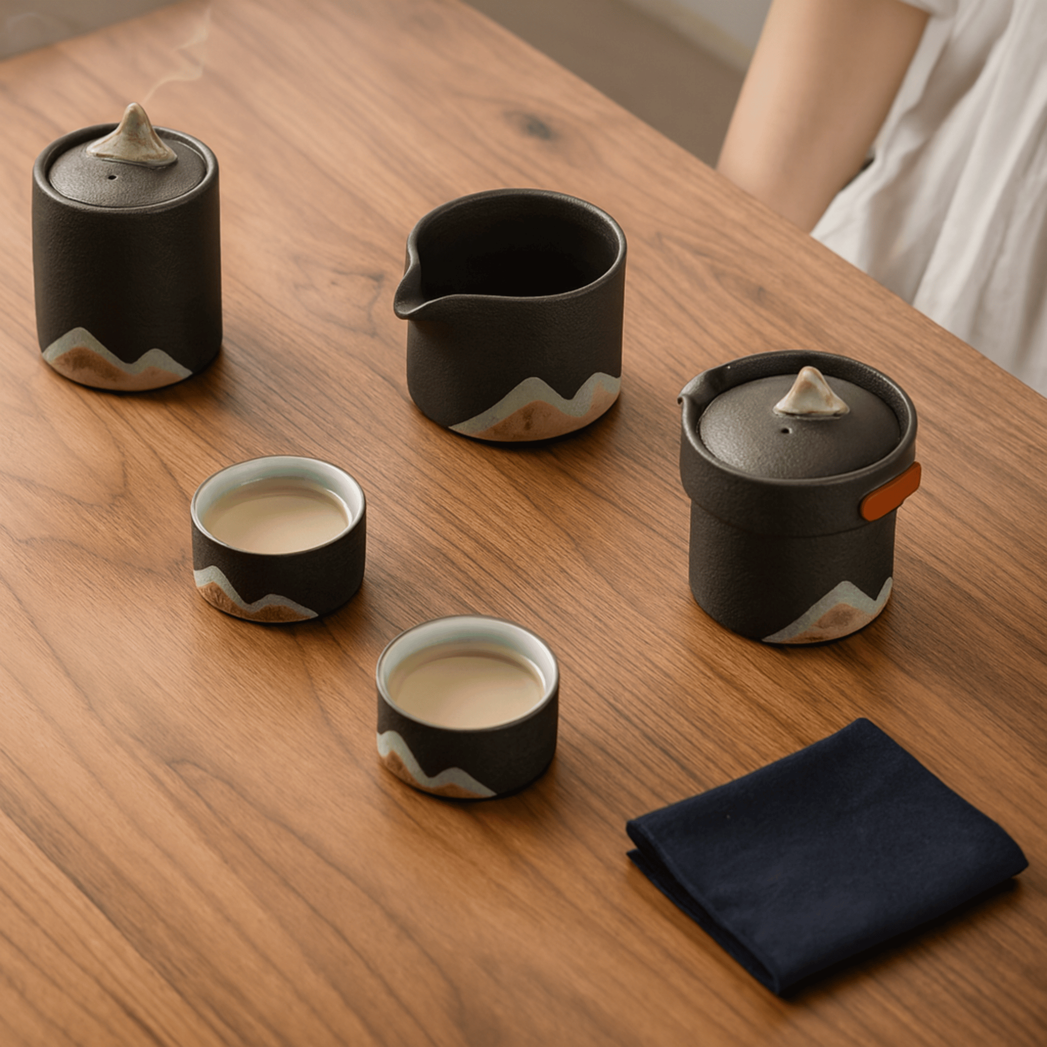 Hand-Painted Ceramic Tea Set with Travel Bag Gift, Sets, Fjella Mountain