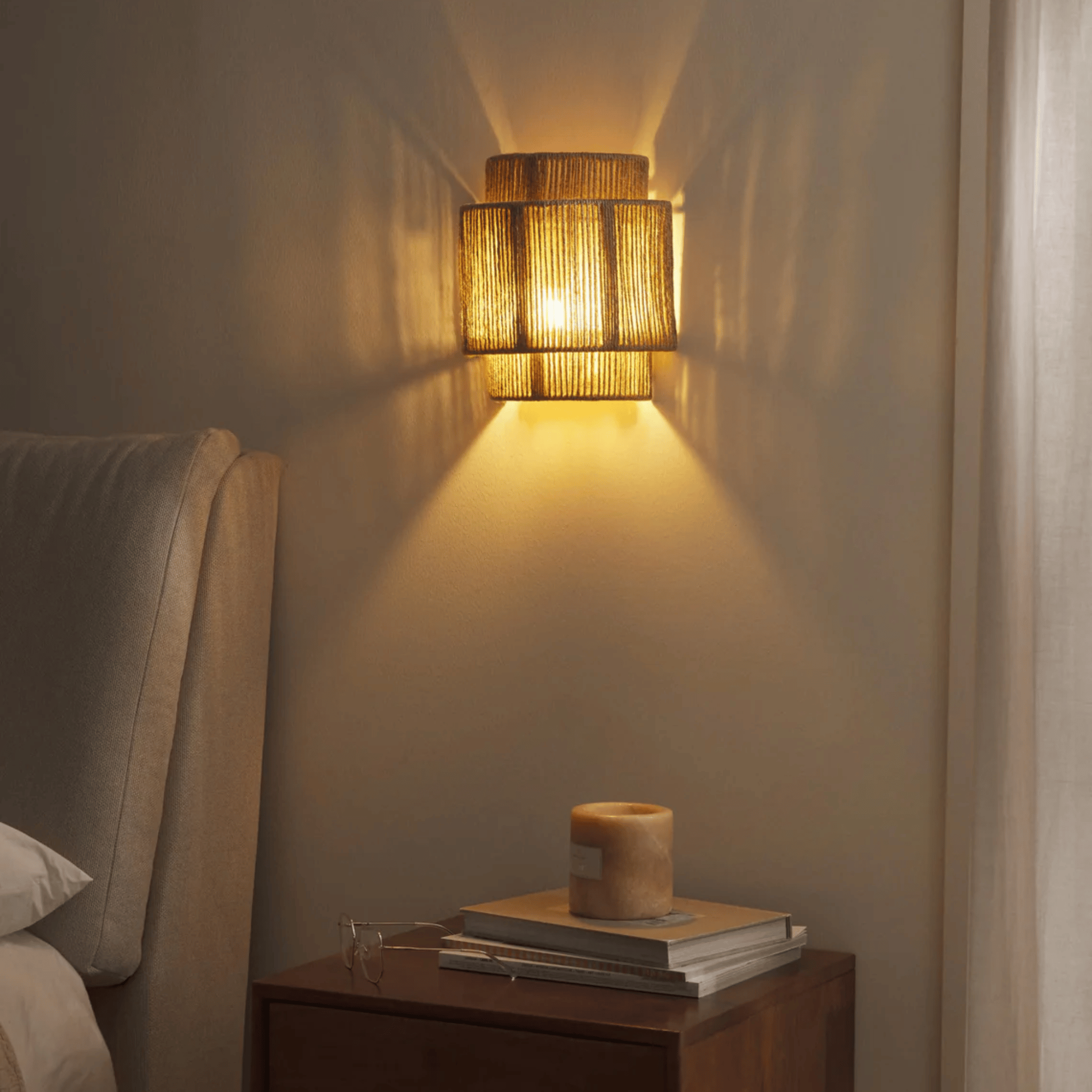 Boho Woven Rope Wall Sconce with Gold Finish Decor, Light Fixtures, Fletta