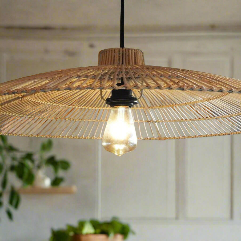 Handmade Rattan Pendant Light Nordic Wicker Lamp, DIA 11.8’’ (30cm), Ceiling Fixtures, Fletta Warm Glow