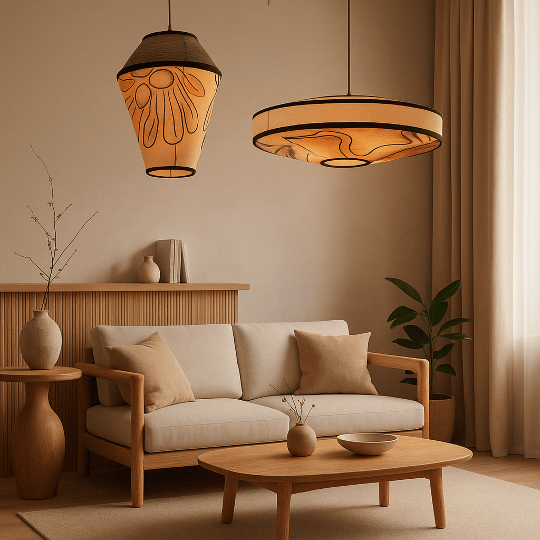 Wabi-Sabi Fabric Pendant Light - Nordic Crafted, Ceiling Fixtures, Fletta Handcrafted