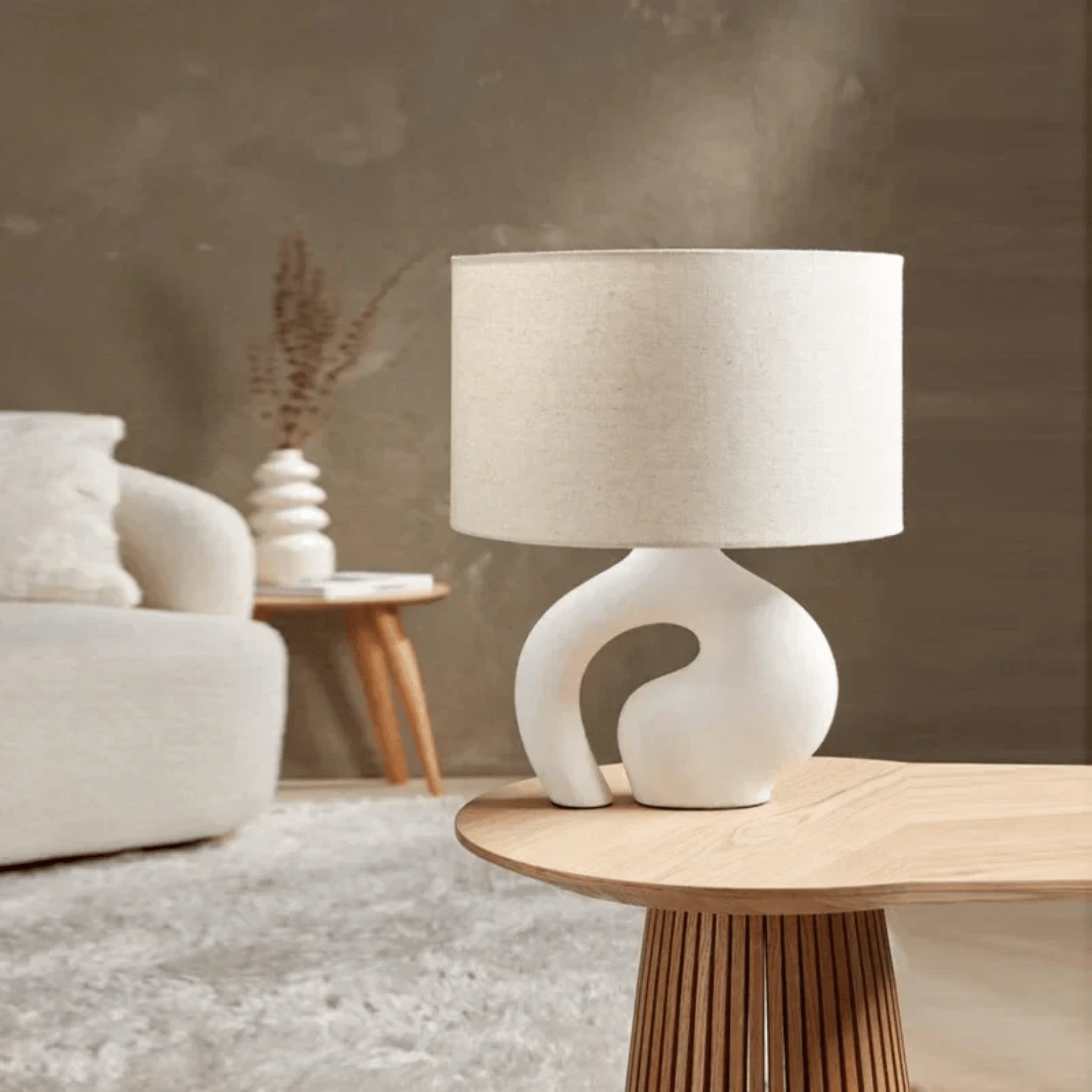 Formia Resin Table Lamp with Nordic Fabric Shade, Lamps, Sculptural