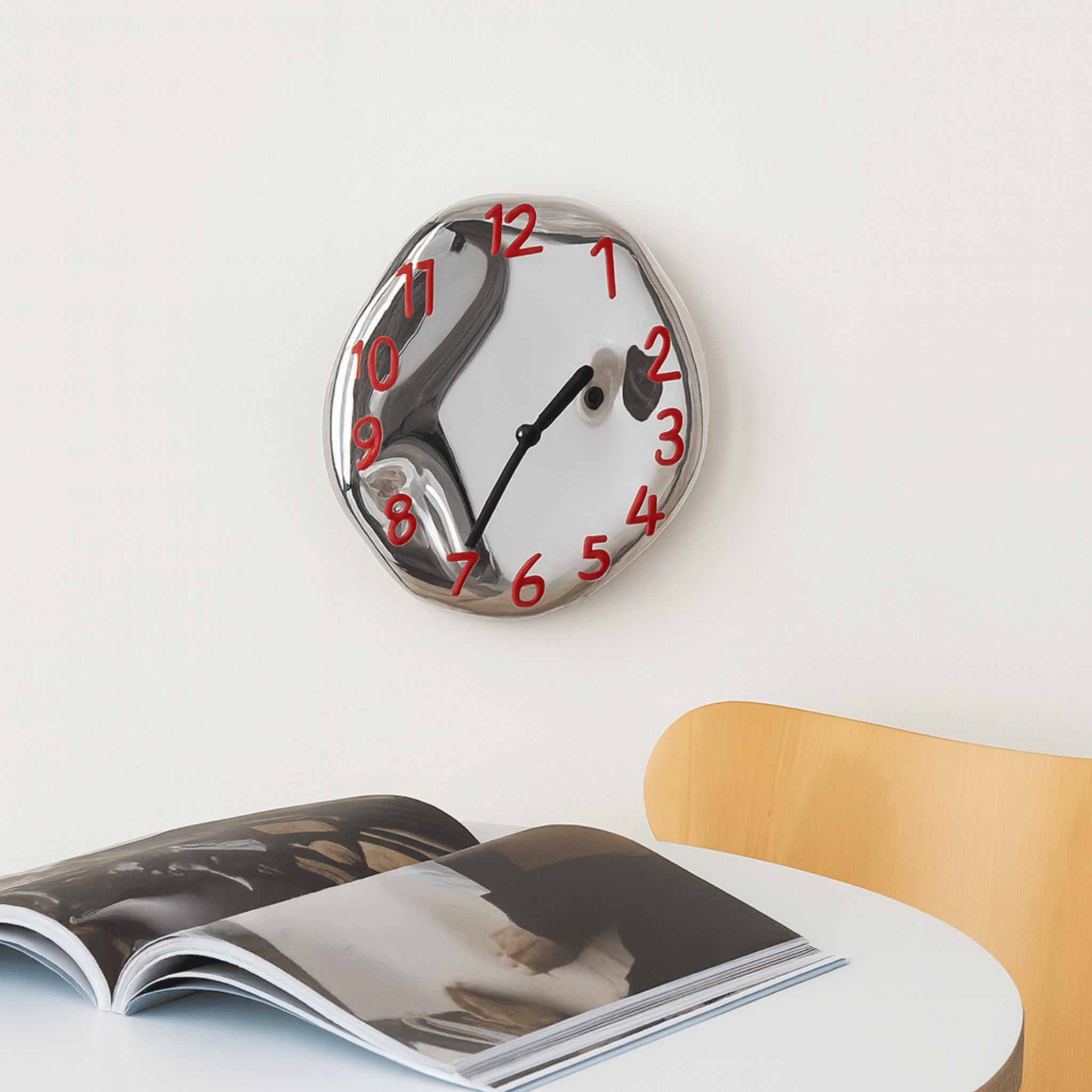 Glansa Ceramic Wall Clock with Chrome Finish, Clocks, Silent Quartz