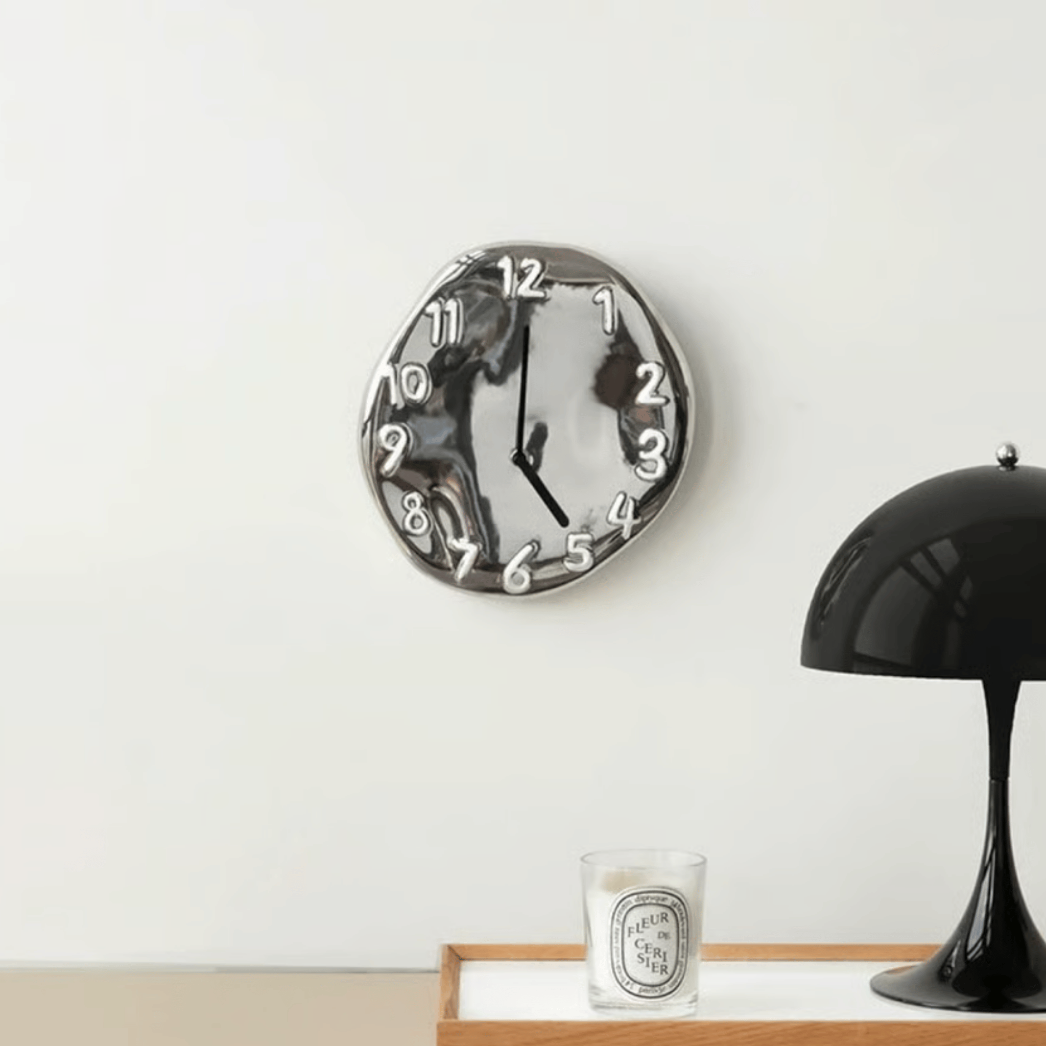 Glansa Ceramic Wall Clock with Chrome Finish, Clocks, Silent Quartz