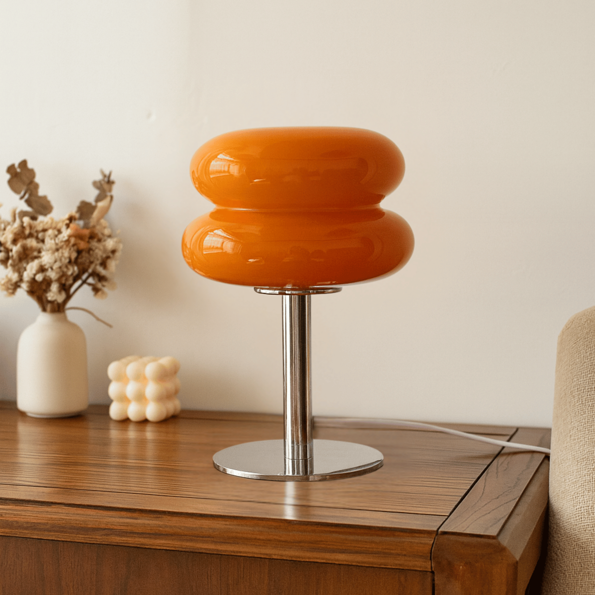 Colorful Stained Glass Table Lamp Tricolor Dimmer, Orange, Lamps, Gloda Macaron Bedside