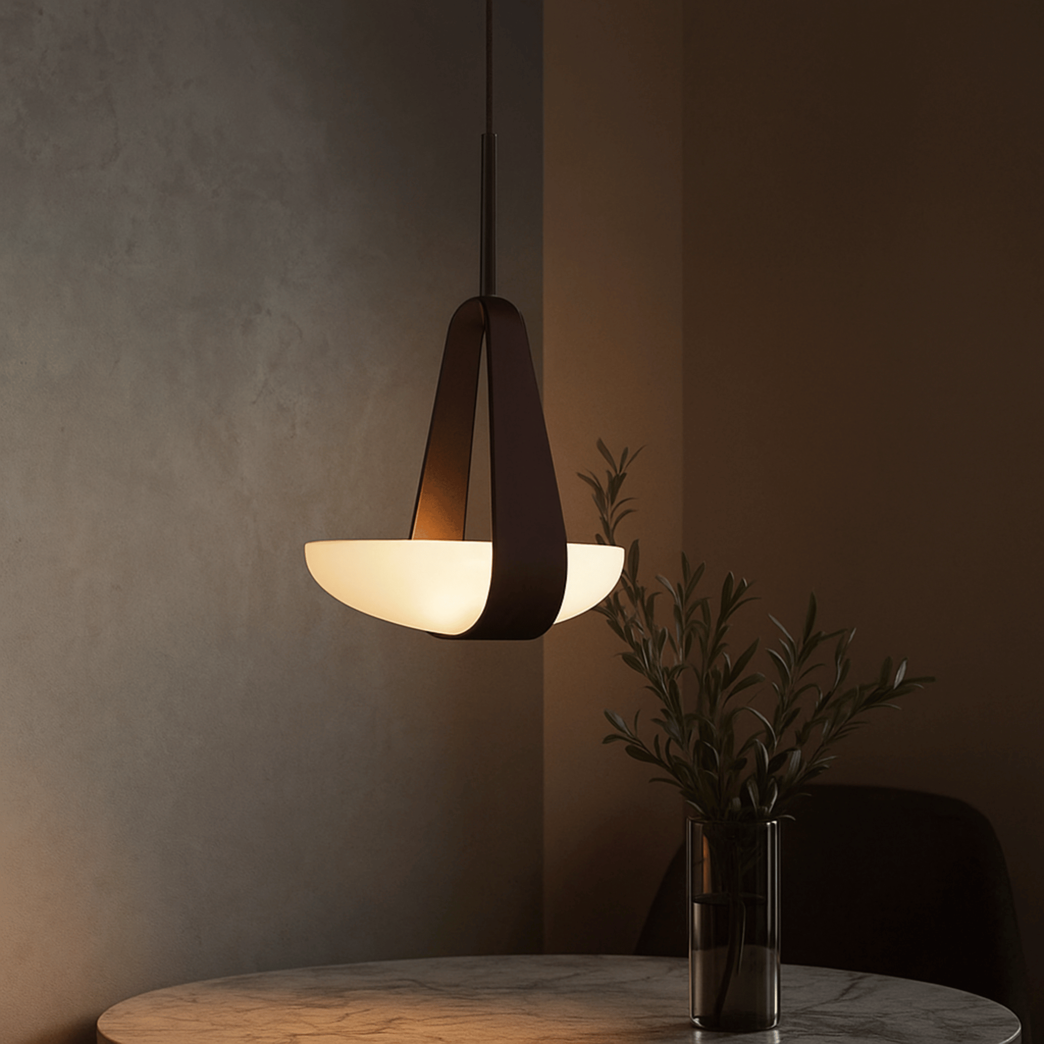 Nordic Glass Pendant Light for Bedroom and Dining, Ceiling Fixtures, Gloda in Leather