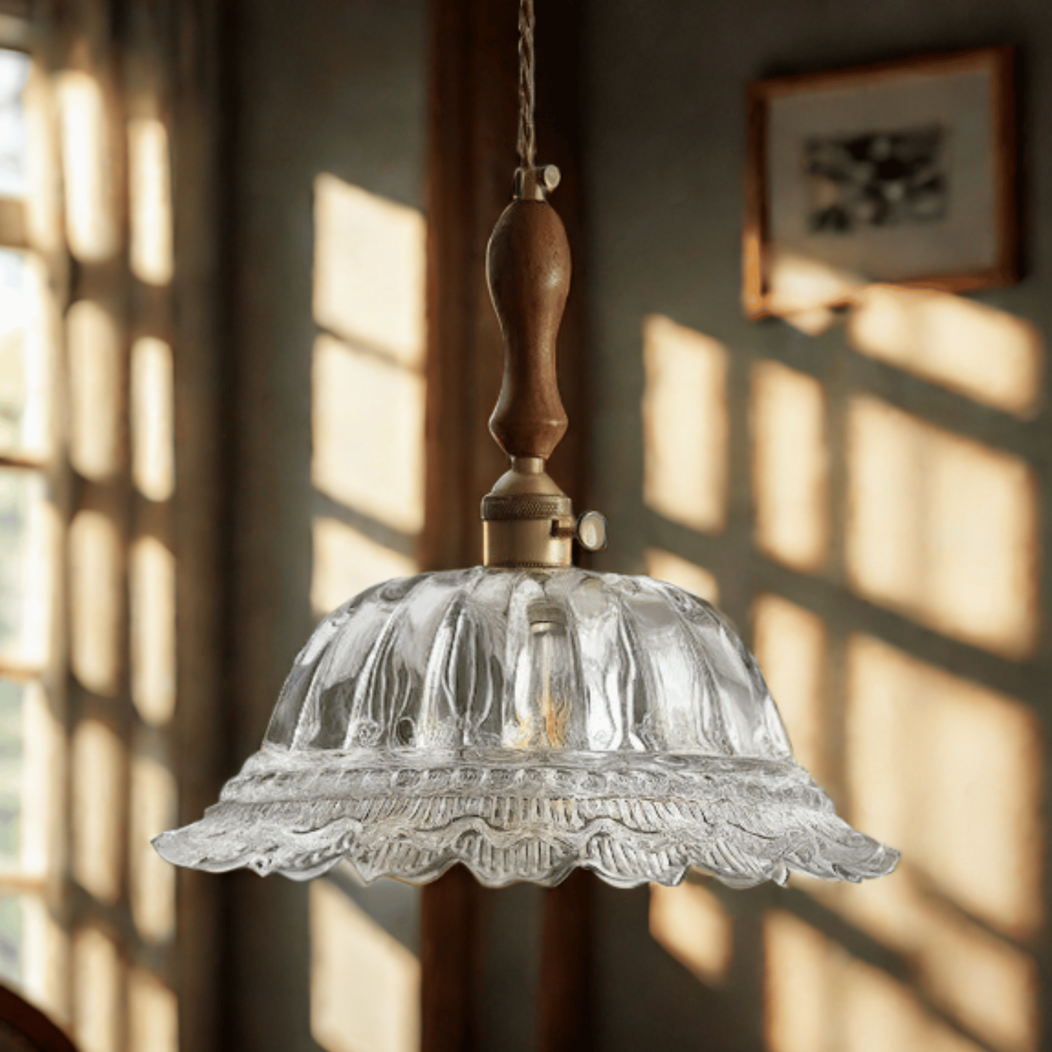 Gloda Brass Walnut Pendant Light for Dining Rooms, 1 Head (9.8in/25cm), Ceiling Fixtures, French Style