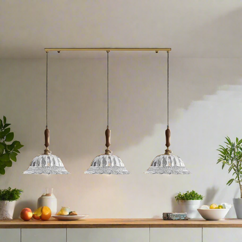 Gloda Brass Walnut Pendant Light for Dining Rooms, 3 Heads (9.8in/25cm), Ceiling Fixtures, French Style