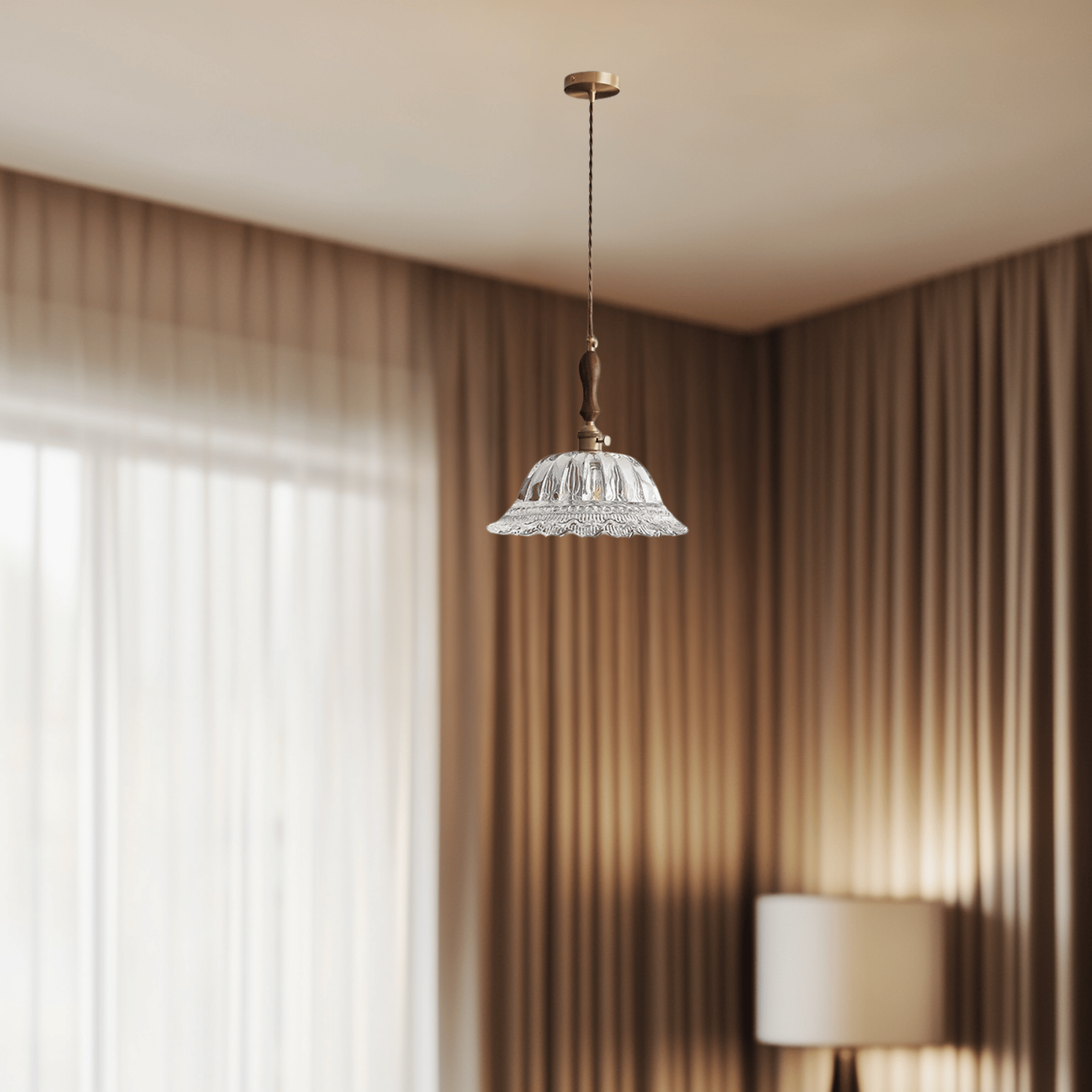 Gloda Brass Walnut Pendant Light for Dining Rooms, Ceiling Fixtures, French Style