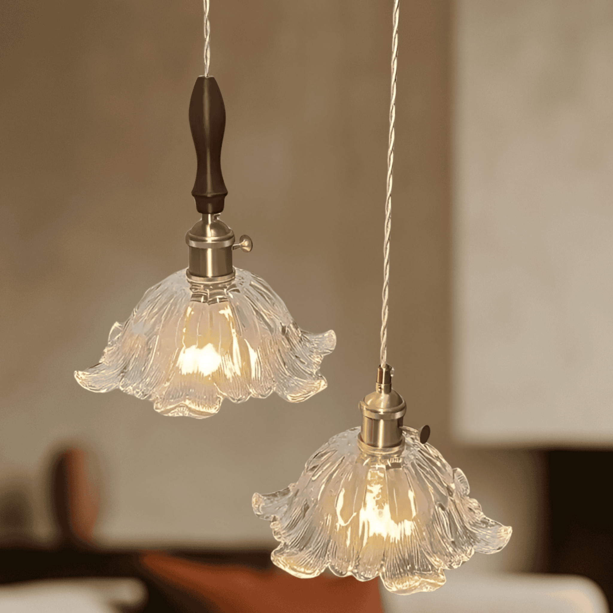 Gloda Brass Walnut Pendant Light for Dining Rooms, Ceiling Fixtures, French Style