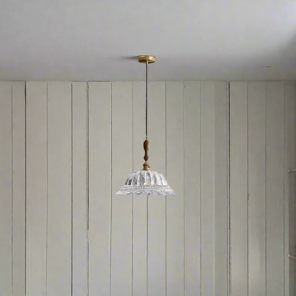 Gloda Brass Walnut Pendant Light for Dining Rooms, Ceiling Fixtures, French Style