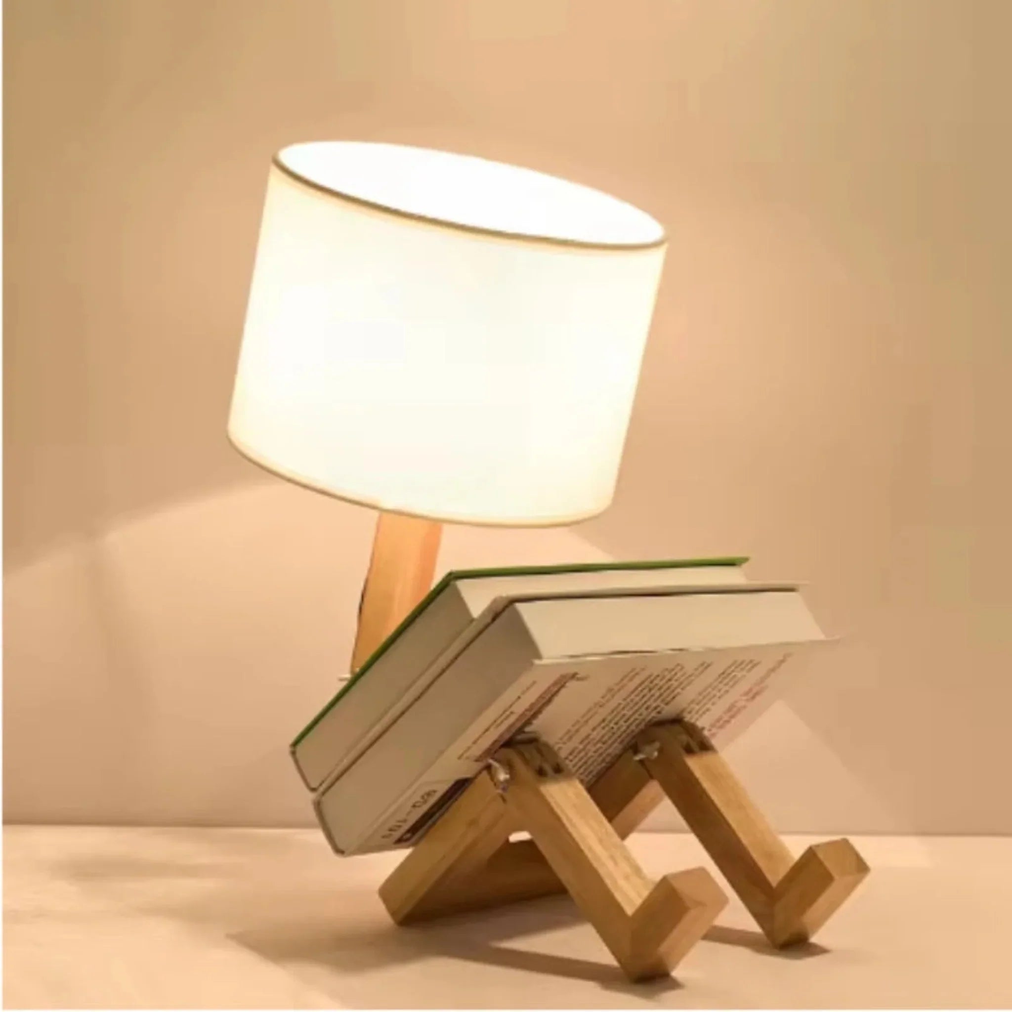Glodbot Nordic Wooden Robot Table Lamp Warm Light, Desk Lamps, Handcrafted Solid Wood