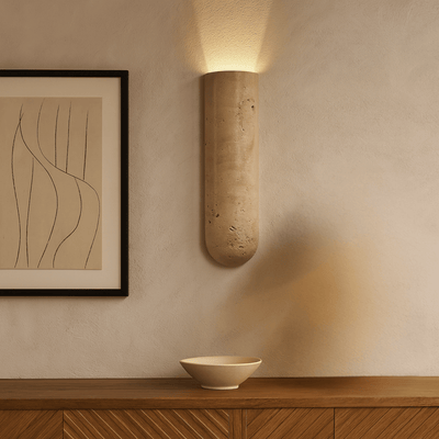 Translation missing: en.Glodsten Natural Travertine Wall Lamp - LED Sconce, Lampshade Up, Light Fixtures, Carved Stone