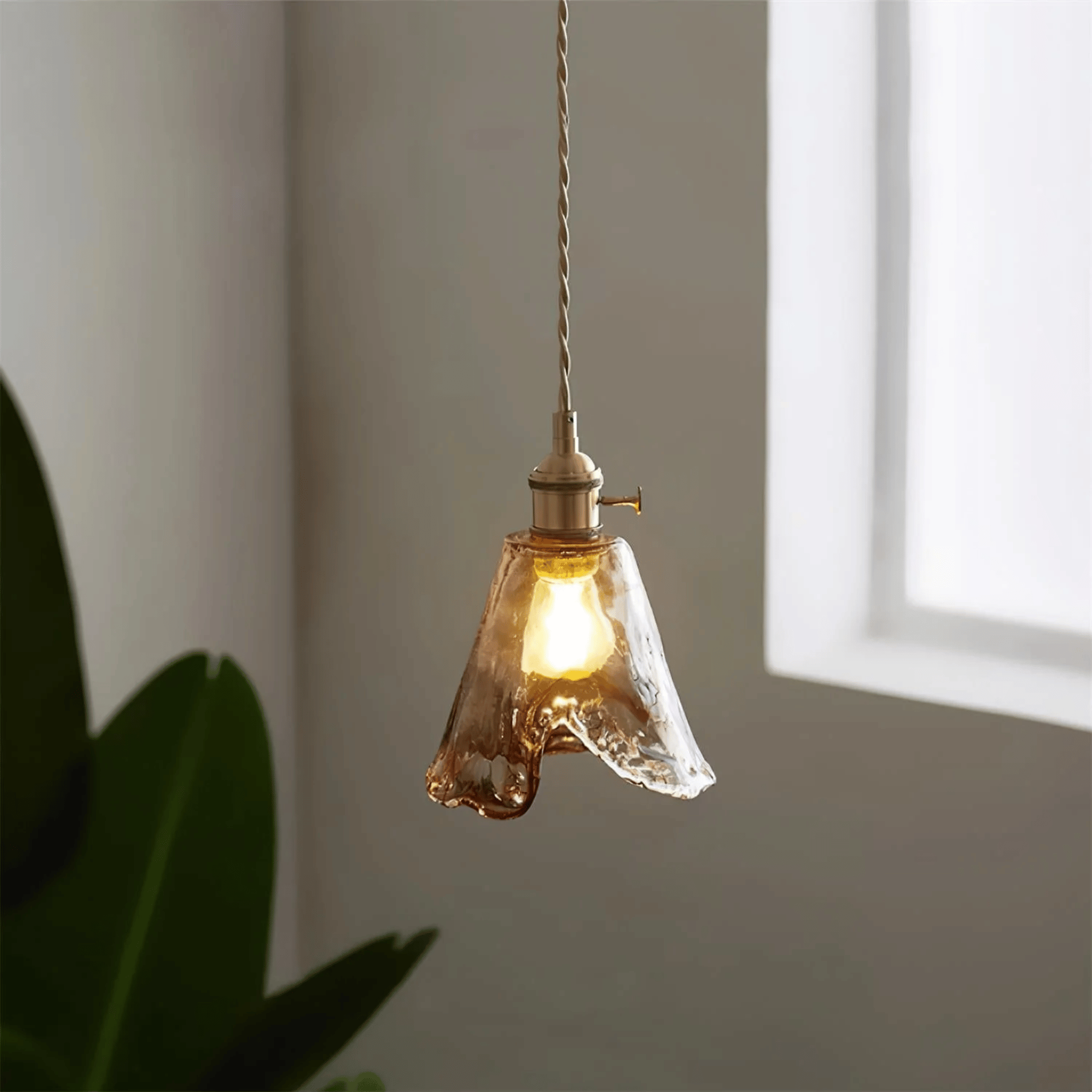 Nordic Copper Pendant Light with Warm Glass Shade, Bell, Ceiling Fixtures, Glødvik