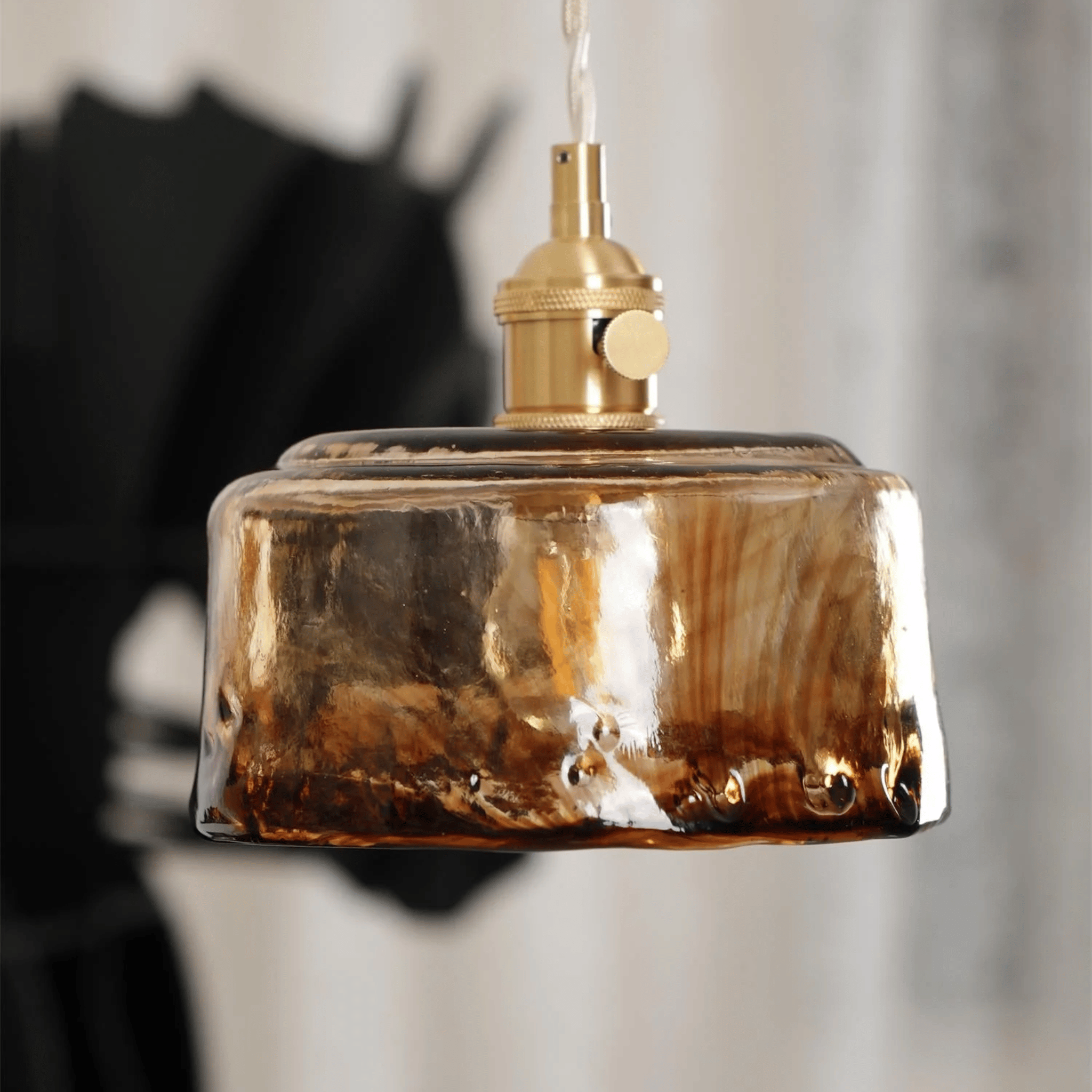 Nordic Copper Pendant Light with Warm Glass Shade, Drum, Ceiling Fixtures, Glødvik