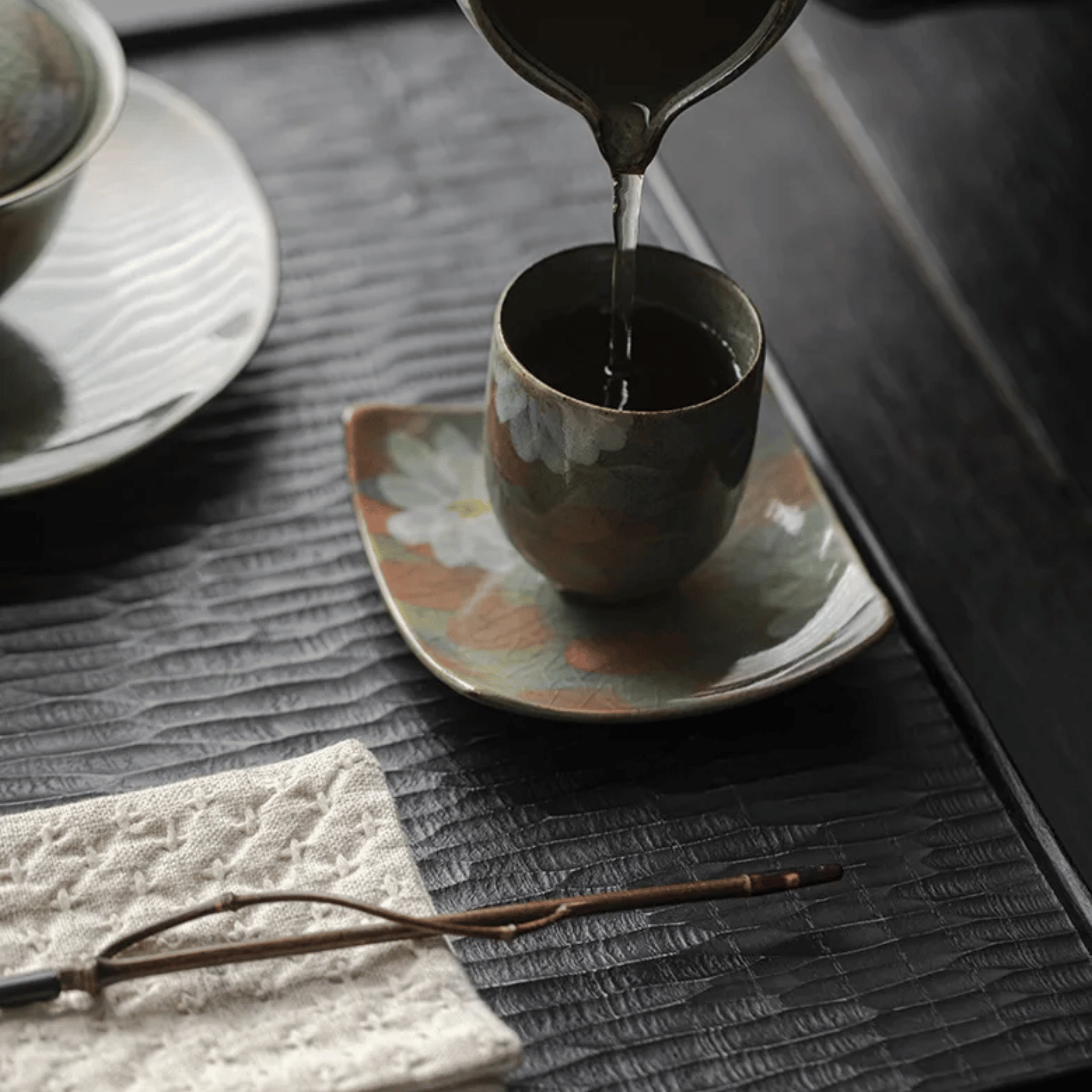 Glödra Artisan Ceramic Teacup Set for Tea Rituals, Drinkware Sets, Hand-Painted Wabi-Sabi