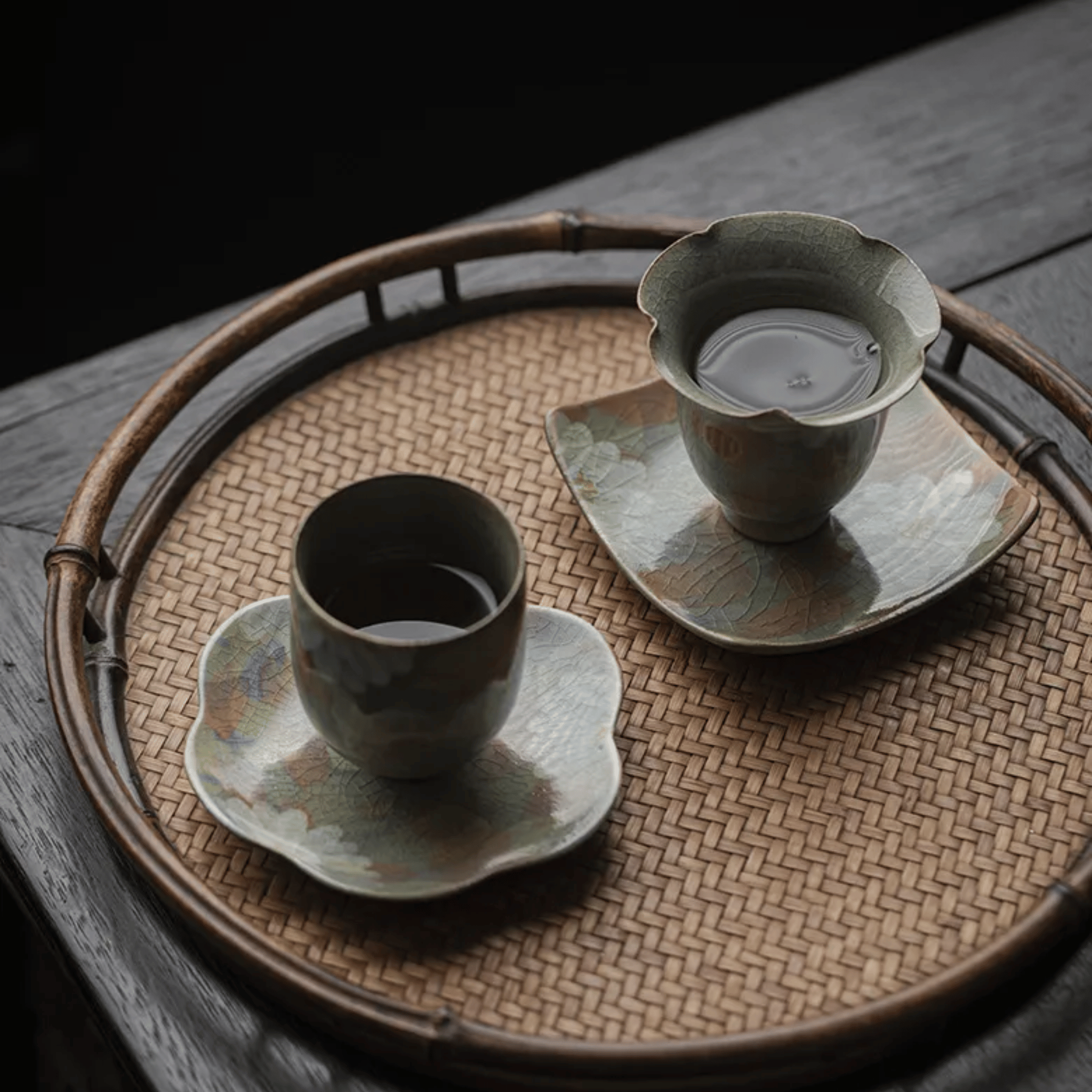 Glödra Artisan Ceramic Teacup Set for Tea Rituals, Drinkware Sets, Hand-Painted Wabi-Sabi