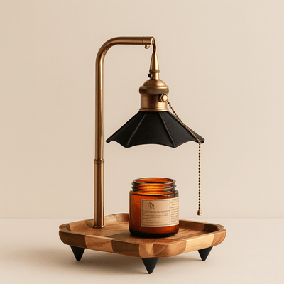 Translation missing: en.Glödra Wax Melt Lamp – Retro Flameless Candle Light, Black, Table Lamps, Warmer in Metal and Wood