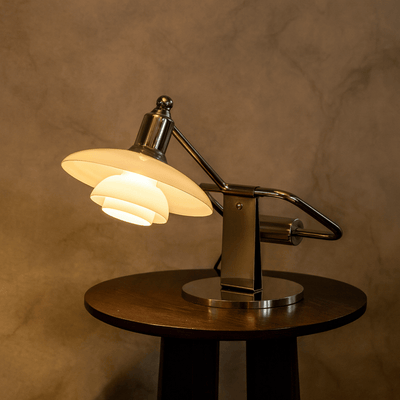 Translation missing: en.Glödva Chrome Table Lamp – Mid-Century Scandinavian, 3 Color Switching, Lamps, Vintage Frosted Glass