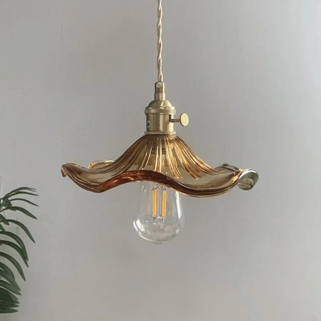 Glora Nordic Glass Pendant Light in Copper Finish, Amber, Ceiling Fixtures,