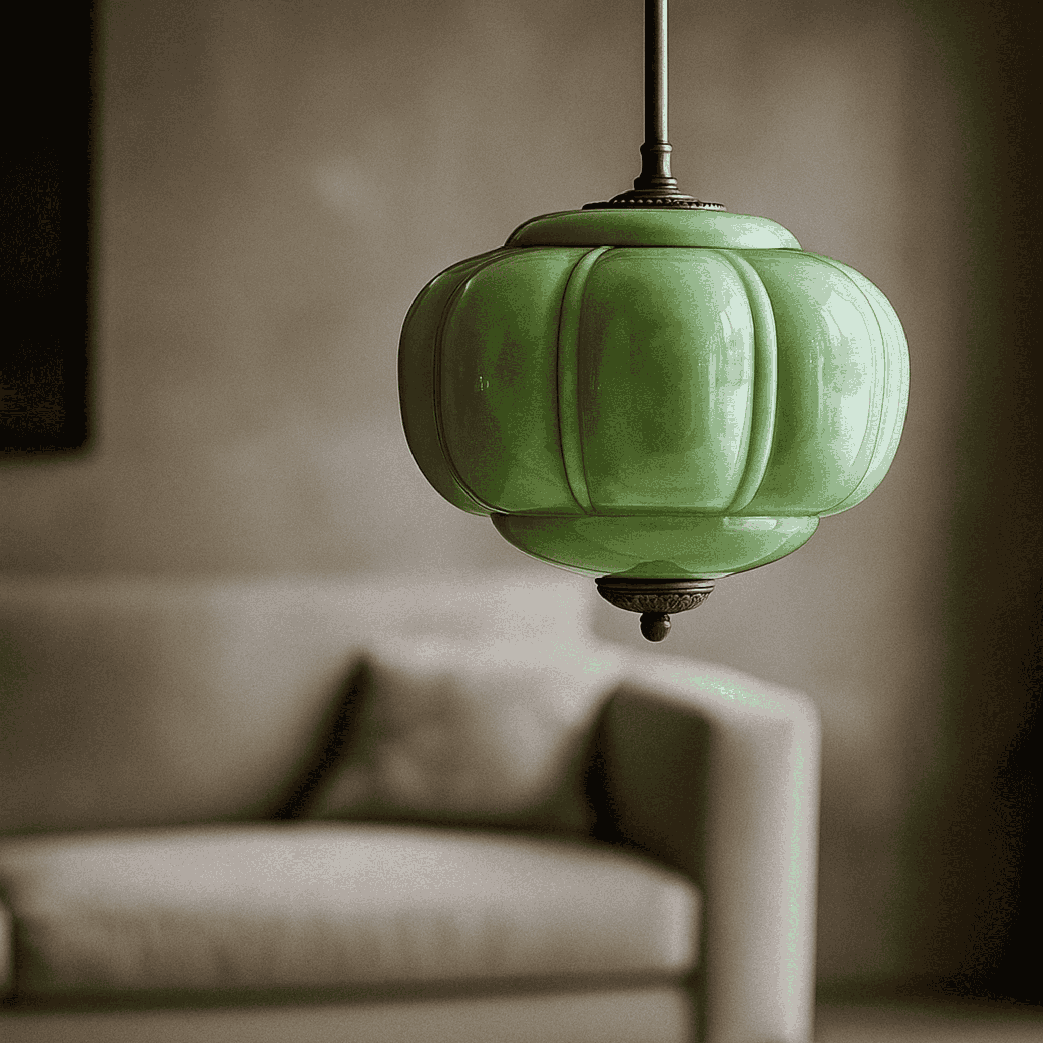 Nordic Vintage Glass Pendant Lamp for Dining Room, Green / Warm Light, Ceiling Fixtures, Grönlia Elegant
