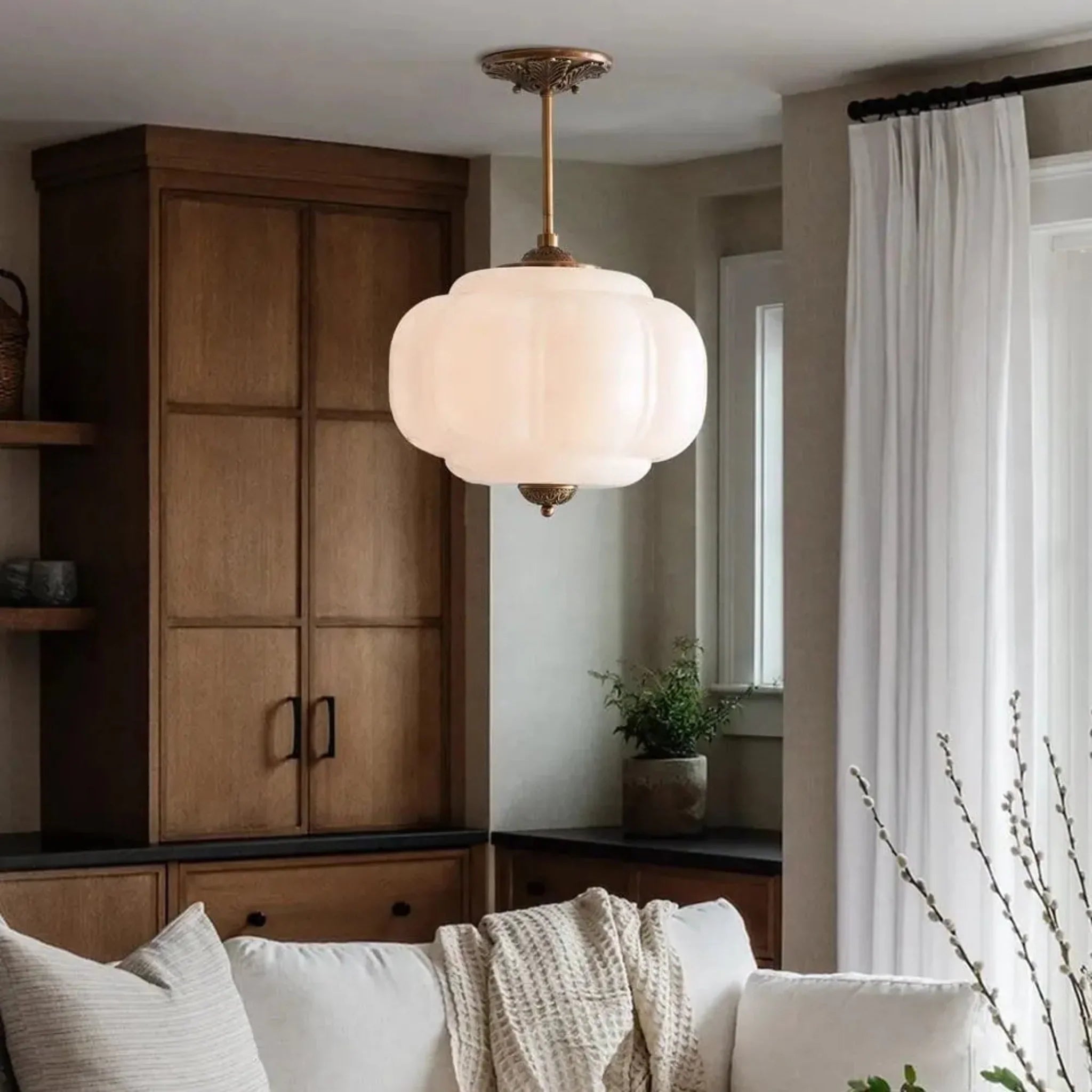 Nordic Vintage Glass Pendant Lamp for Dining Room, White / Warm Light, Ceiling Fixtures, Grönlia Elegant