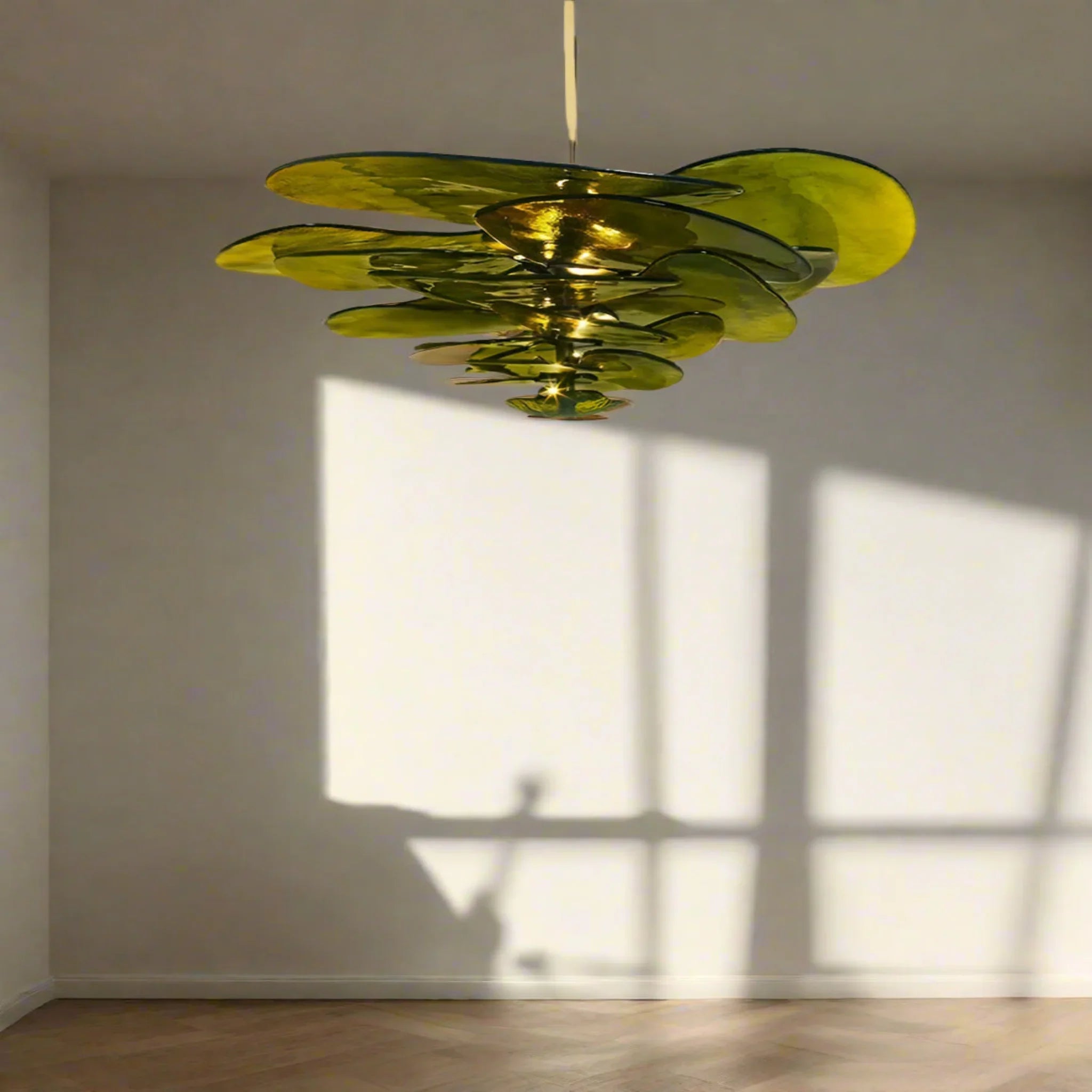 Green Glass Chandelier — Nordic Pendant by Skonne, Ceiling Light Fixtures, Grønja Stained