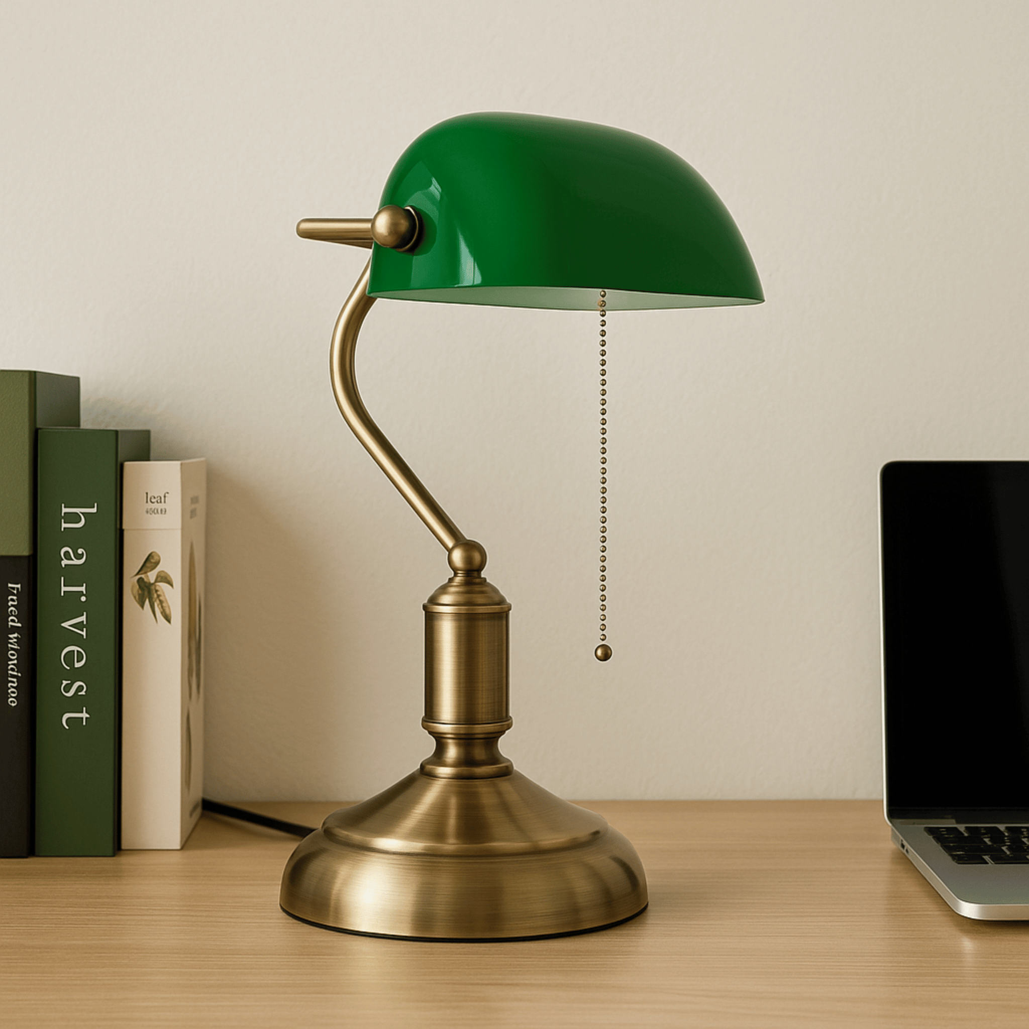 Grønlys LED Green Banker’s Desk Lamp Antique Brass, Table Lamps