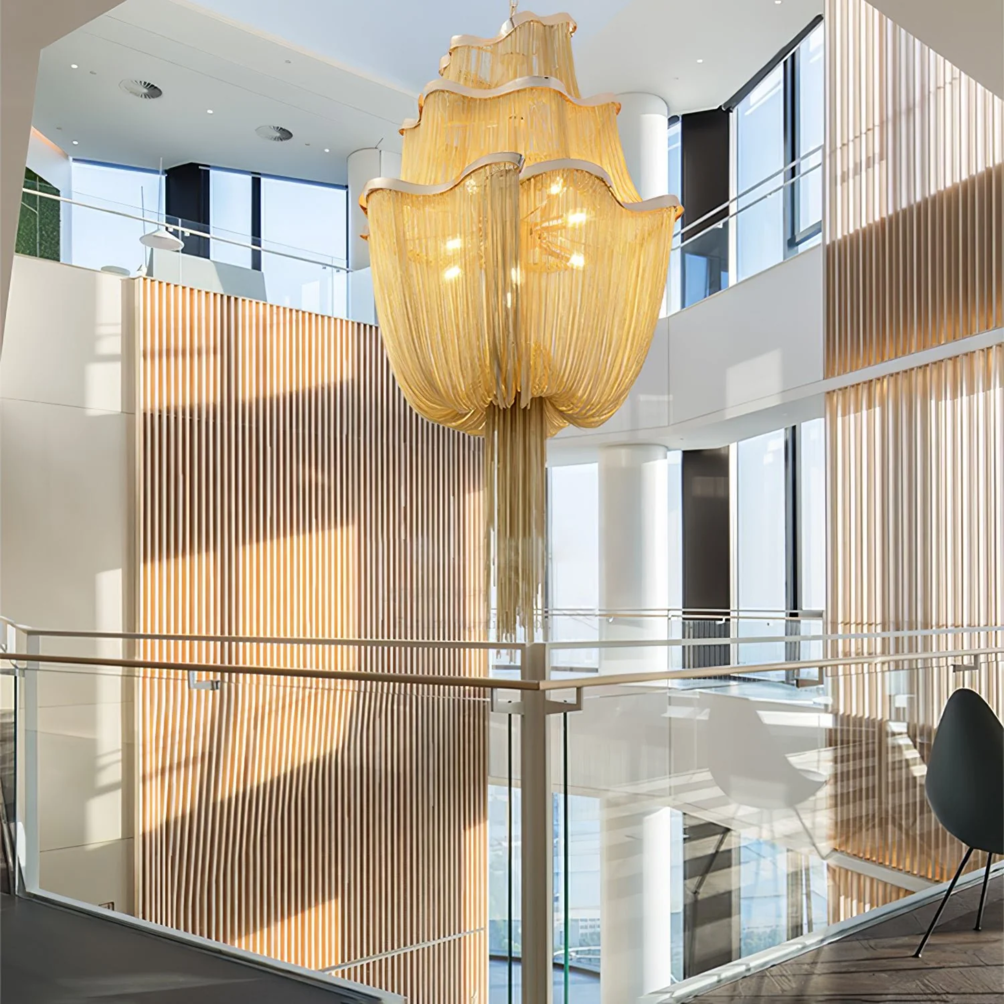 Gullvev Gold Chain Chandelier for Vaulted Ceilings, Large, Chandeliers, European 3-Tier