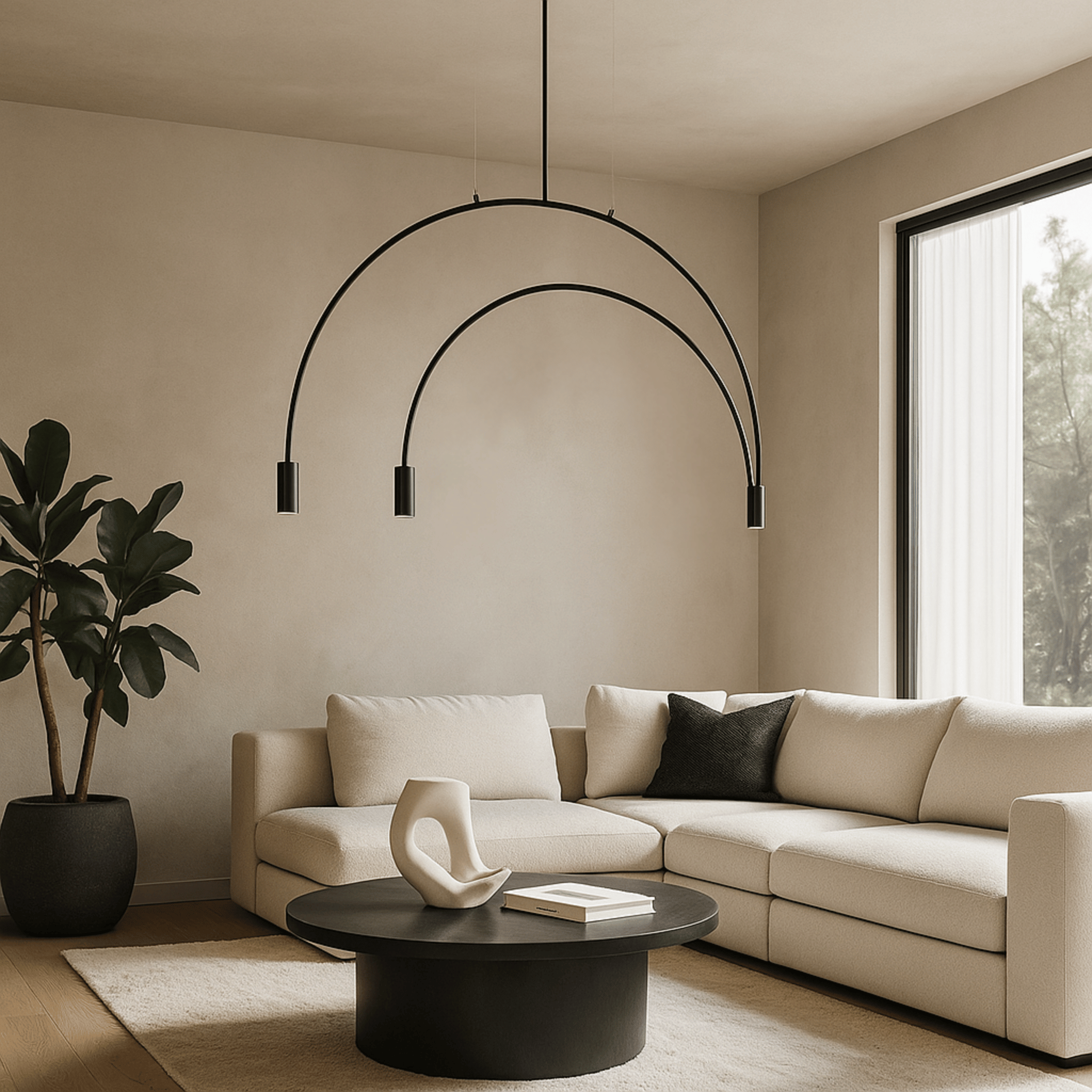 Halvbue Black Semi-Circle Triple Pendant for Dining, Ceiling Light Fixtures