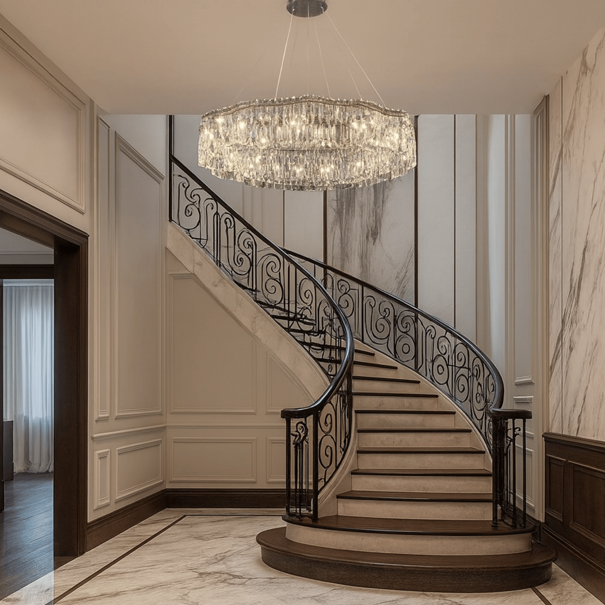 Halvring K9 Crystal Halo Chandelier for Dining Room, Large / Warm Light 3000K, Ceiling Fixtures, LED