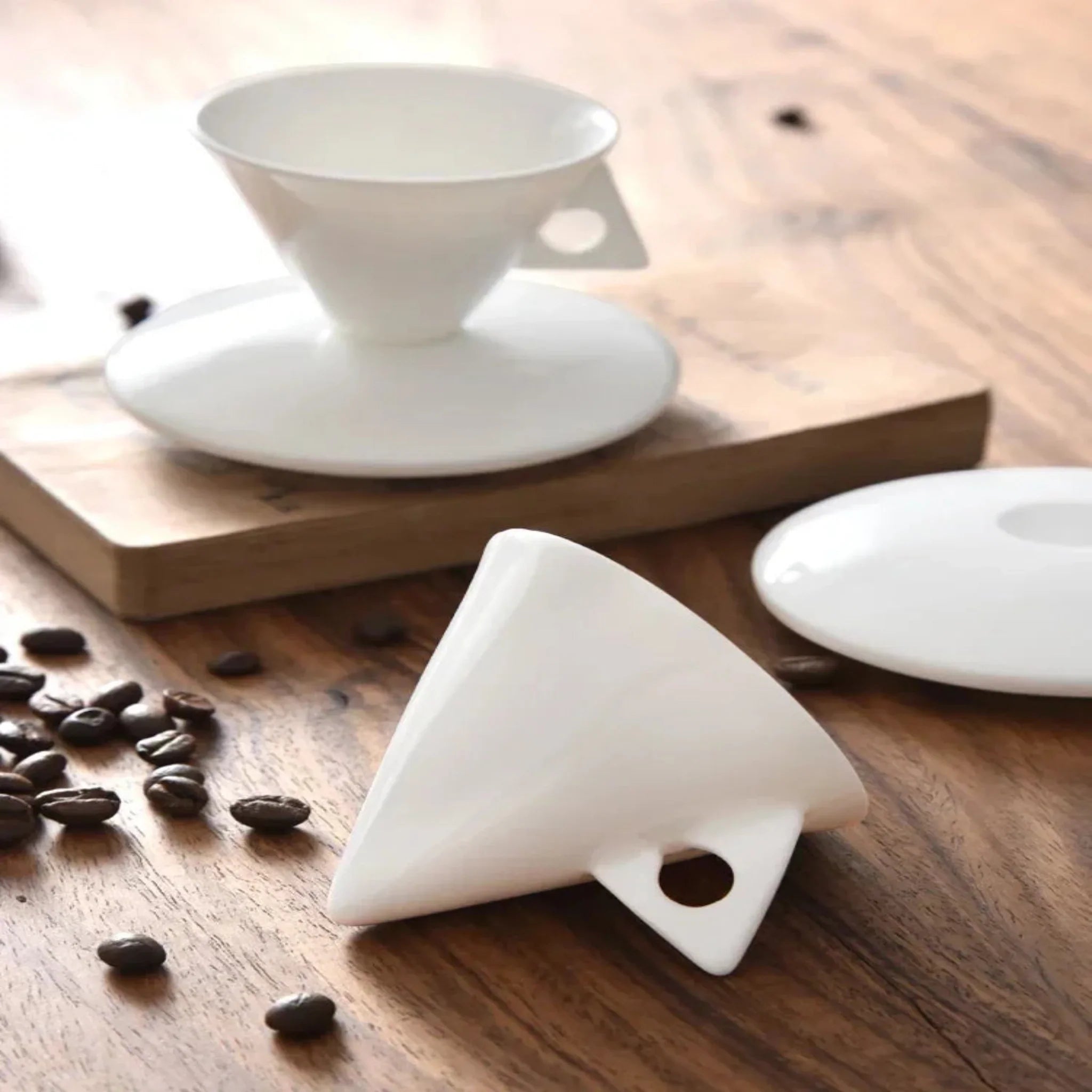 Bone China Coffee Cup Set — Plate and Spoon Included, & Tea Cups, Hvita for 4 Guests