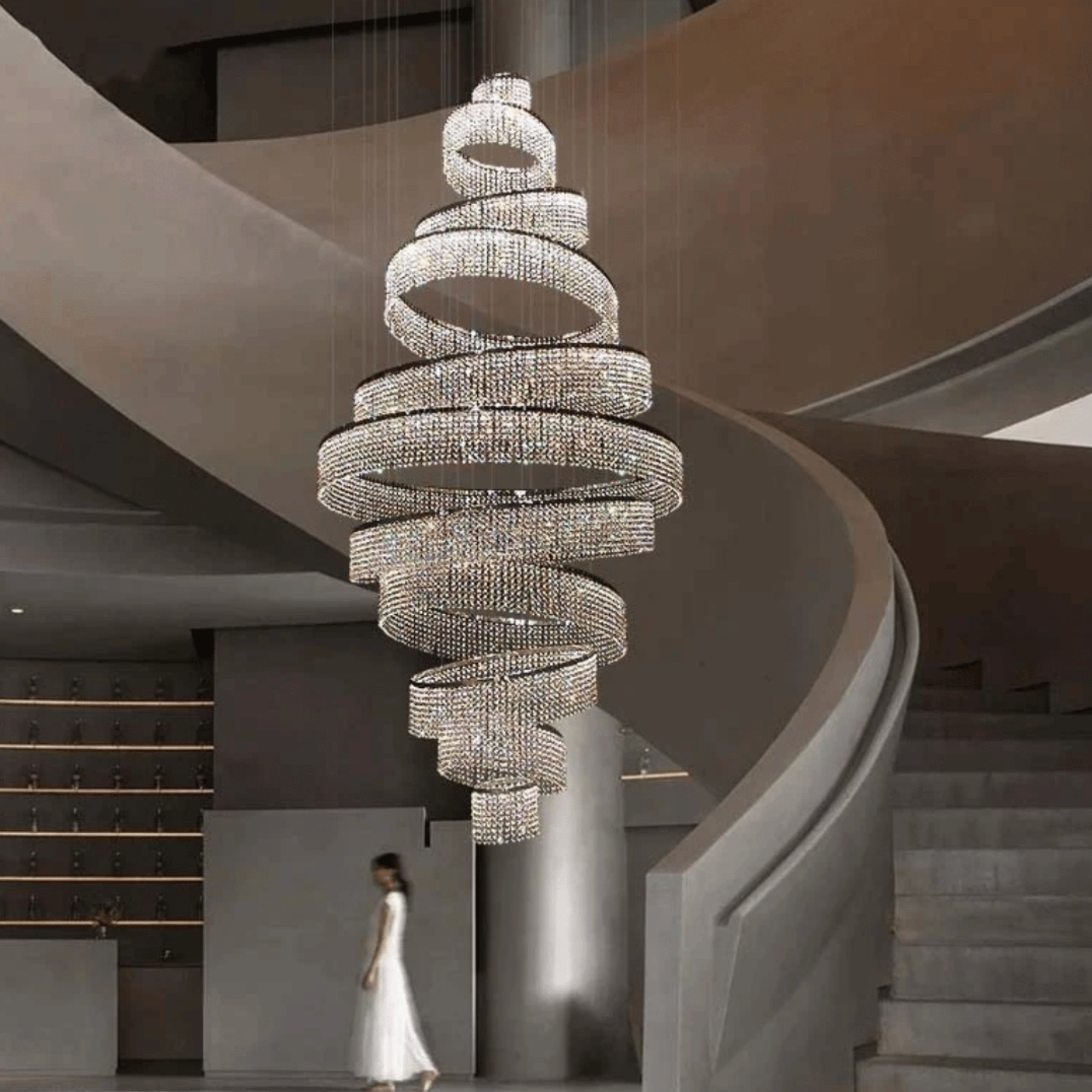 Luxury Crystal Chandelier for Staircase and Villas, 11 Rings / Warm White, Chandeliers, Klarvind Cascading Ring LED