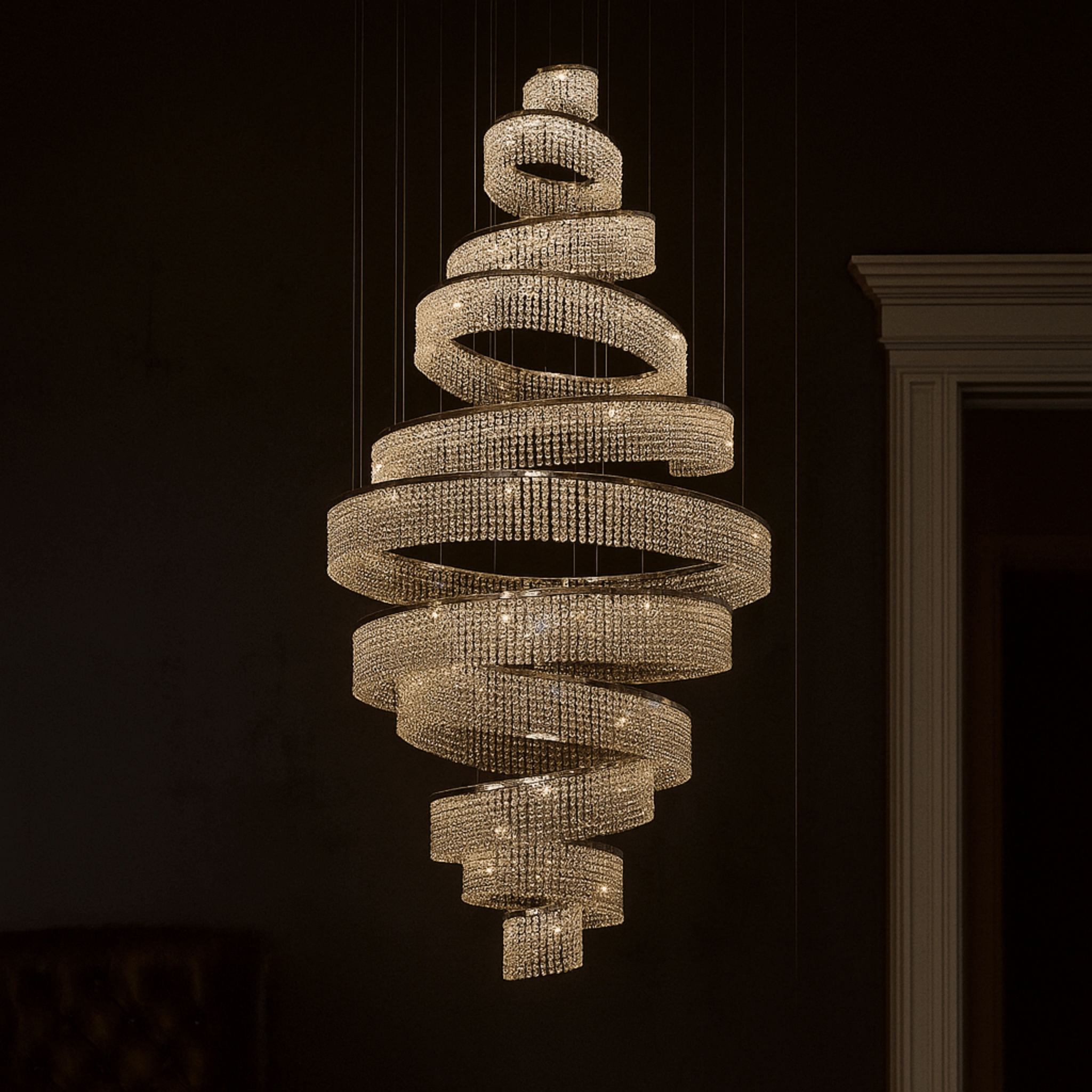 Luxury Crystal Chandelier for Staircase and Villas, 9 Rings / Warm White, Chandeliers, Klarvind Cascading Ring LED