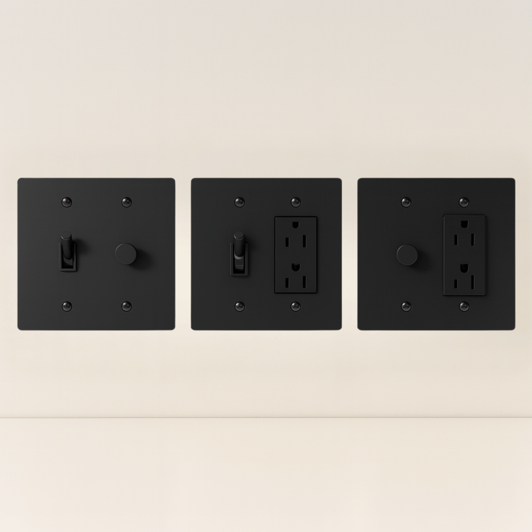 Knappa 2-Gang Brass Dimmer Toggle Wall Switch, Black / 1TOGGLE 1SOCKET, Single-Pole Switches,