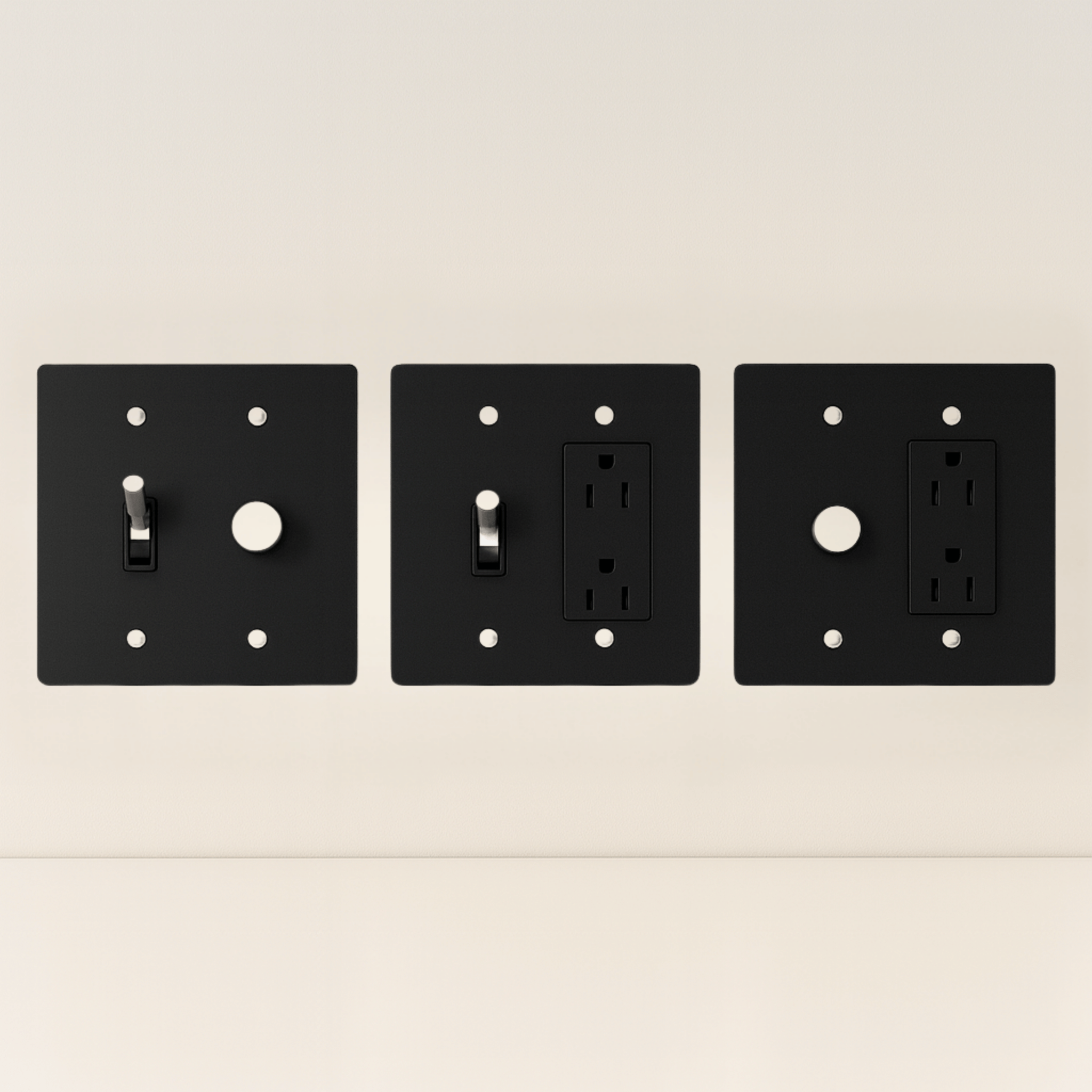 Knappa 2-Gang Brass Dimmer Toggle Wall Switch, Black & Silver / 1DIMMER 1SOCKET, Single-Pole Switches,