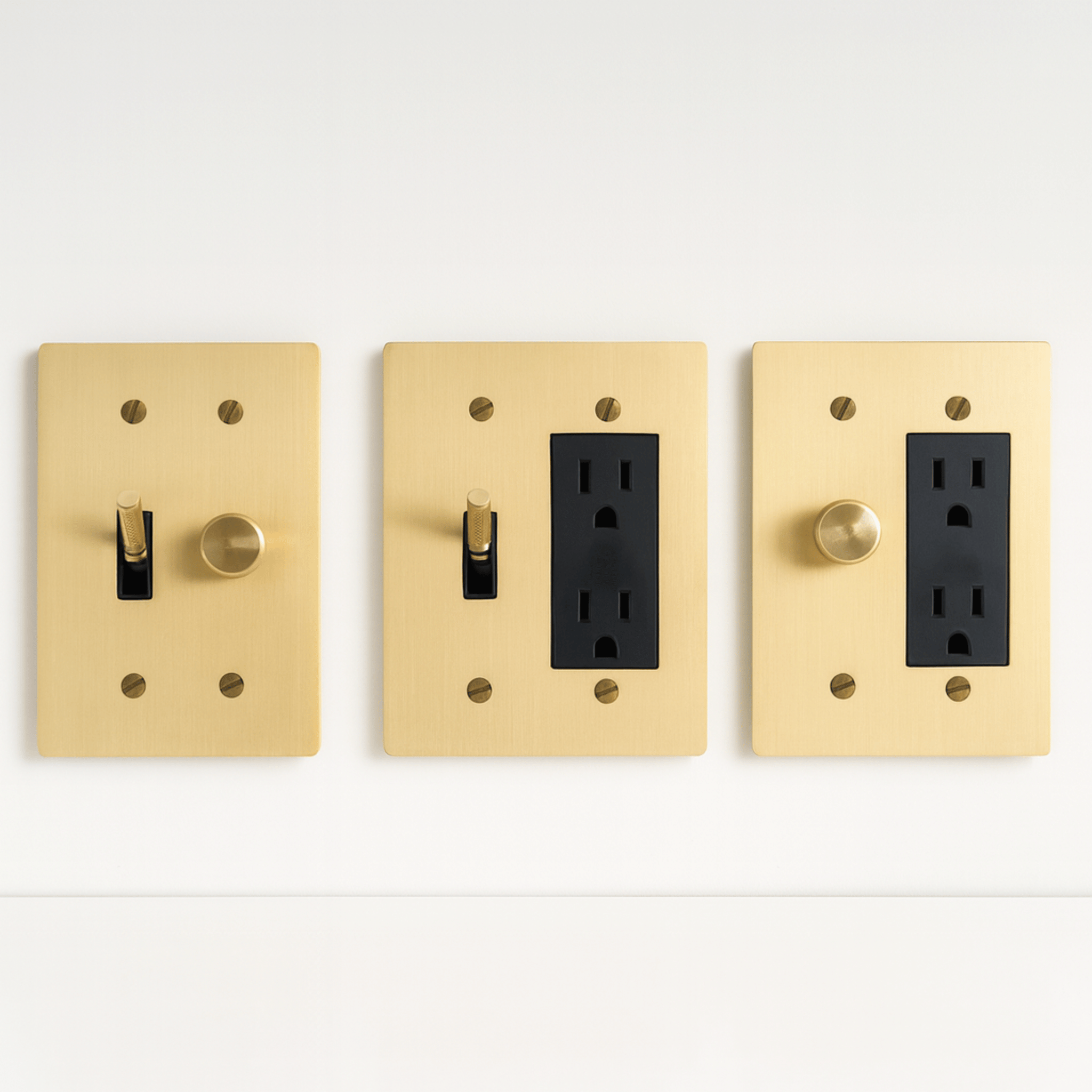 Knappa 2-Gang Brass Dimmer Toggle Wall Switch, Gold & Black / 1DIMMER 1SOCKET, Single-Pole Switches,