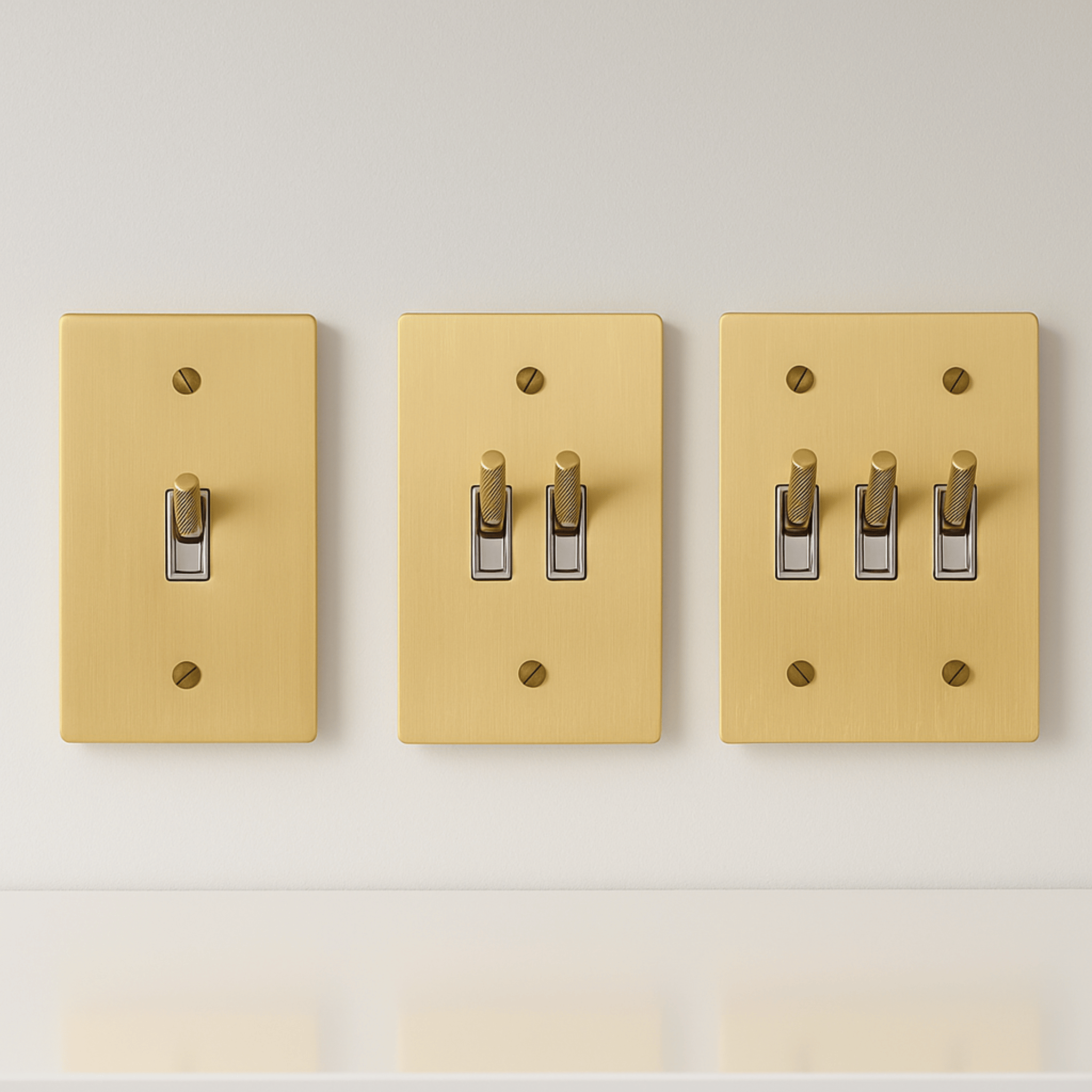 Knappa 2-Gang Brass Dimmer Toggle Wall Switch, Gold & White / 1DIMMER 1SOCKET, Single-Pole Switches,