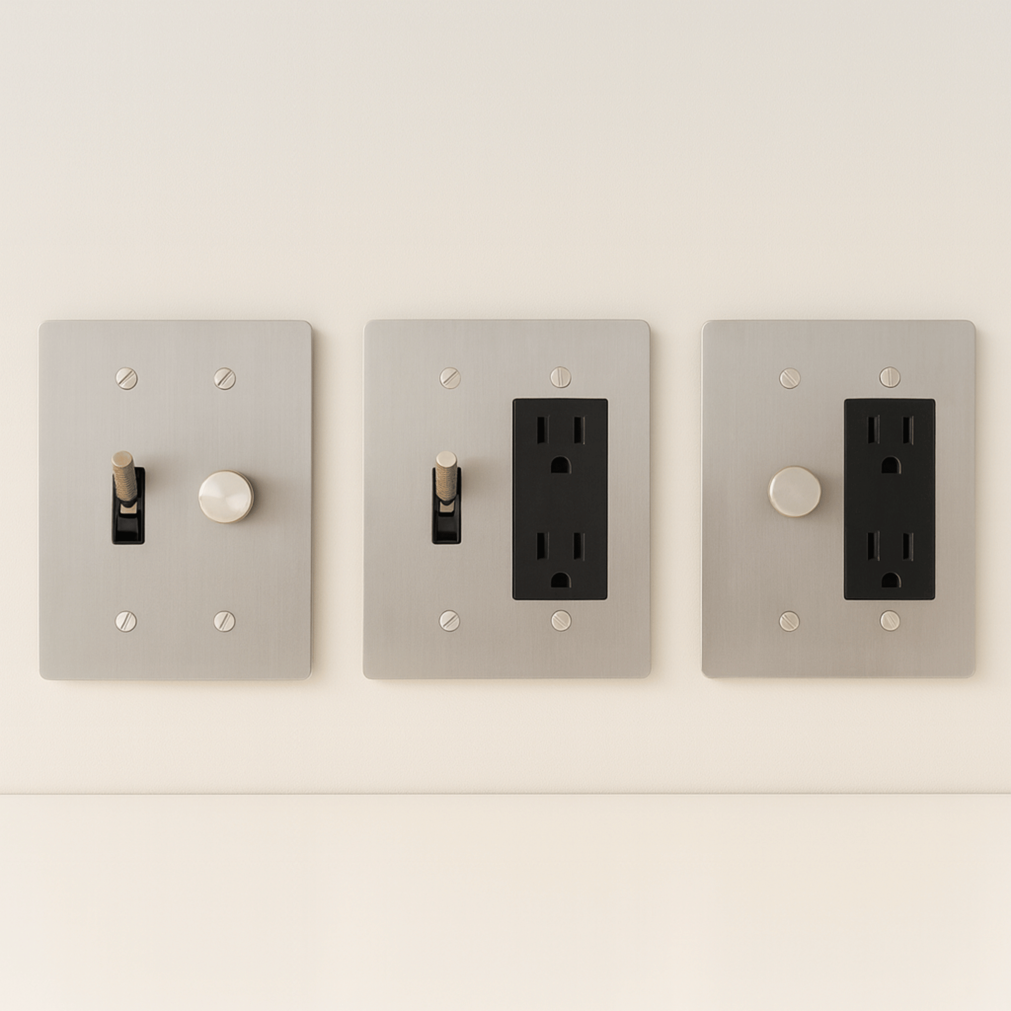 Knappa 2-Gang Brass Dimmer Toggle Wall Switch, Silver / 1TOGGLE 1DIMMER, Single-Pole Switches,
