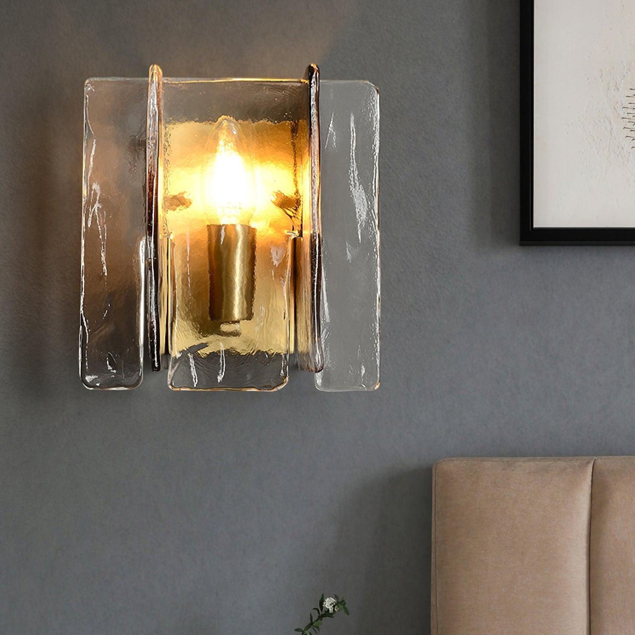 Retro French Glass Wall Lamp - Vintage Copper Sconce, Light Fixtures, Korveld Stained