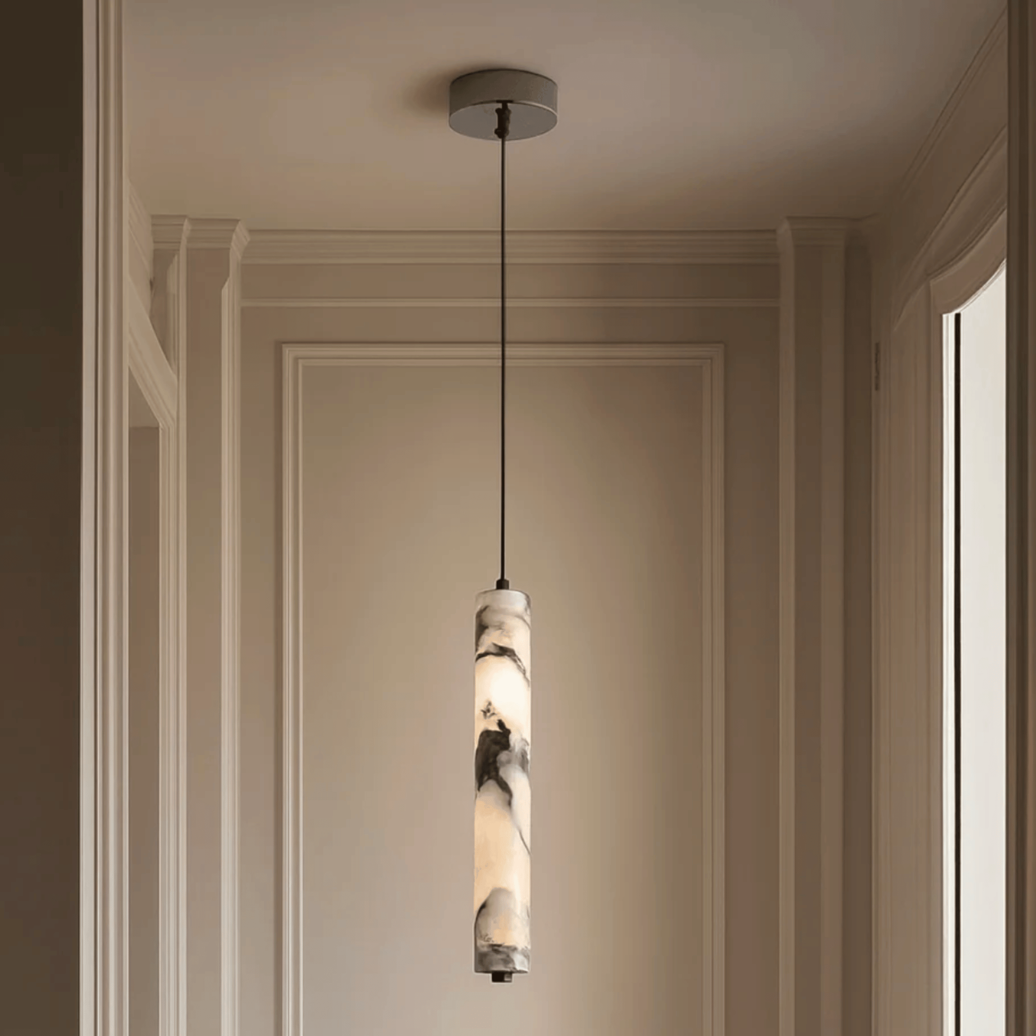 Black Natural Stone Pendant Light – Nordic Style, Cold White, Ceiling Fixtures, Kvart Cylinder