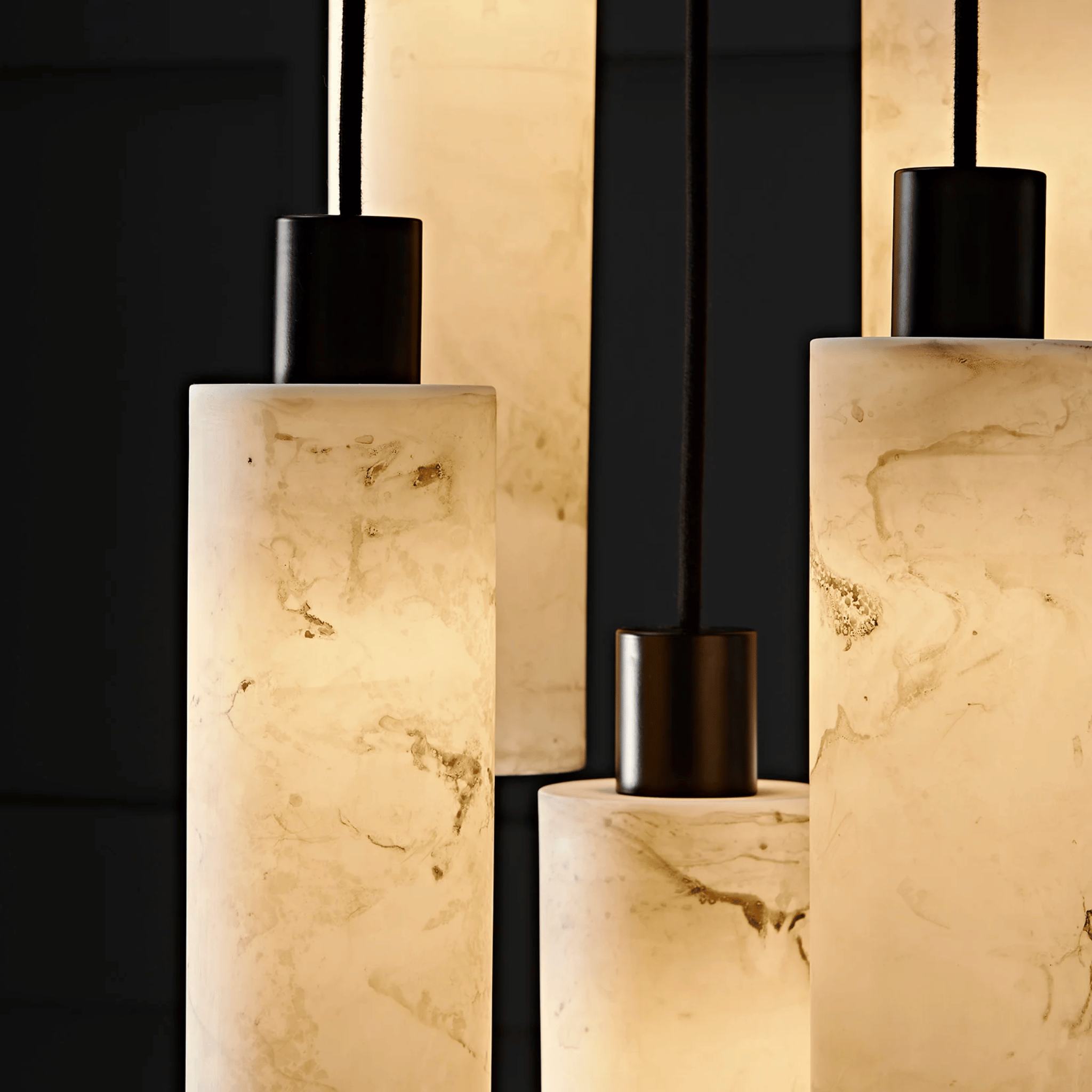 Black Natural Stone Pendant Light – Nordic Style, Ceiling Fixtures, Kvart Cylinder