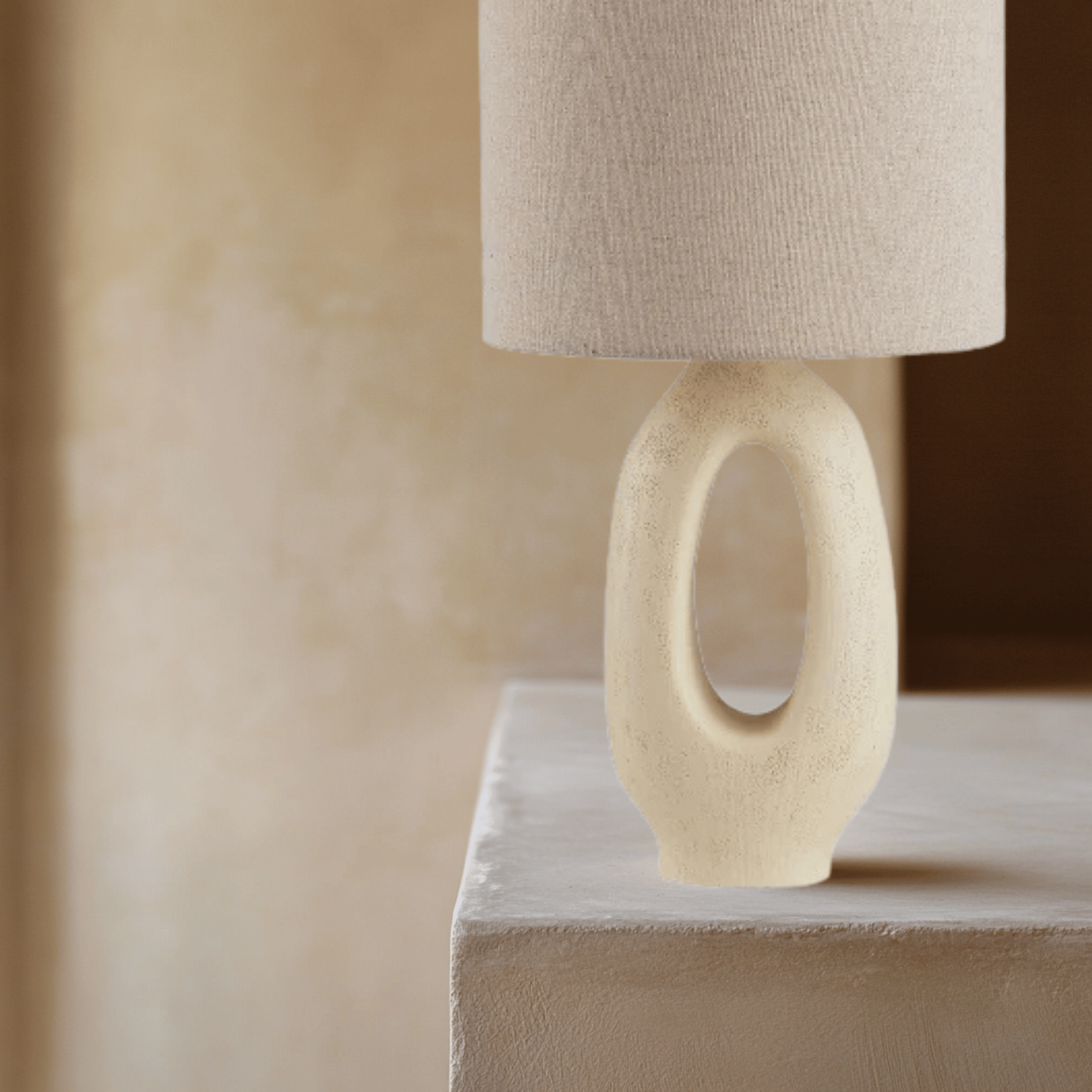 Kvela Resin Table Lamp with Linen Shade, Lamps, Sculptural Nordic Glow