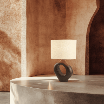 Translation missing: en.Kvela Resin Table Lamp with Linen Shade, Lamps, Sculptural Nordic Glow
