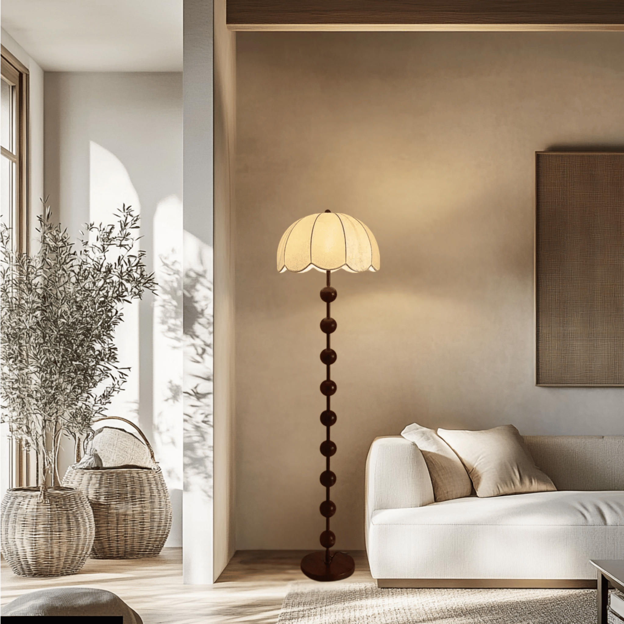 Kveld Nordic Mushroom Floor Lamp Warm Ambient Glow, Lamps, Scandinavian Walnut