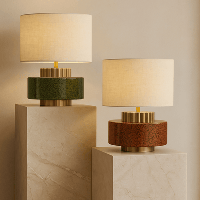 Leireld Artisan Ceramic Pottery Table Lamp in earthy red or sage green